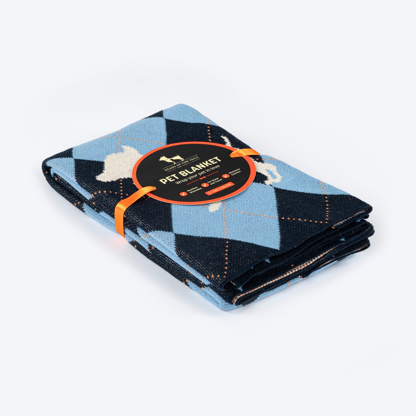 HUFT Cuddle Checks Blanket For Dog & Cat - Blue - Heads Up For Tails