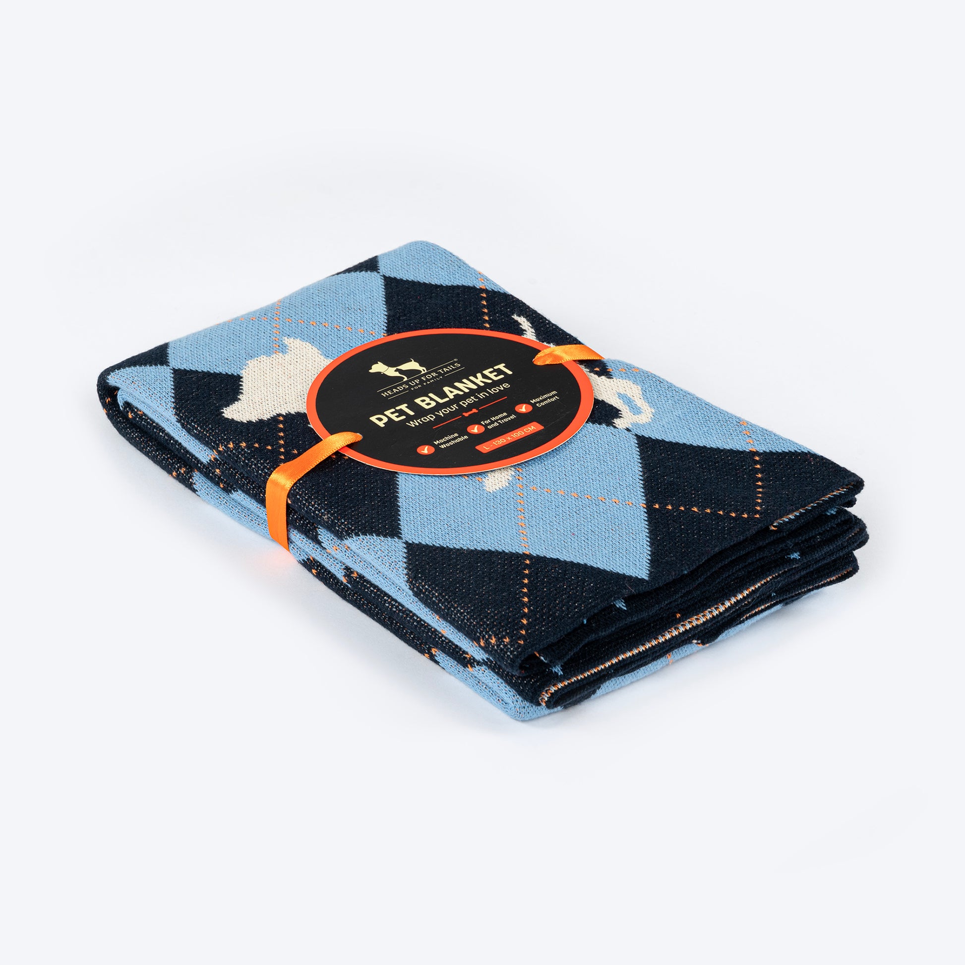 HUFT Cuddle Checks Blanket For Dog & Cat - Blue - Heads Up For Tails