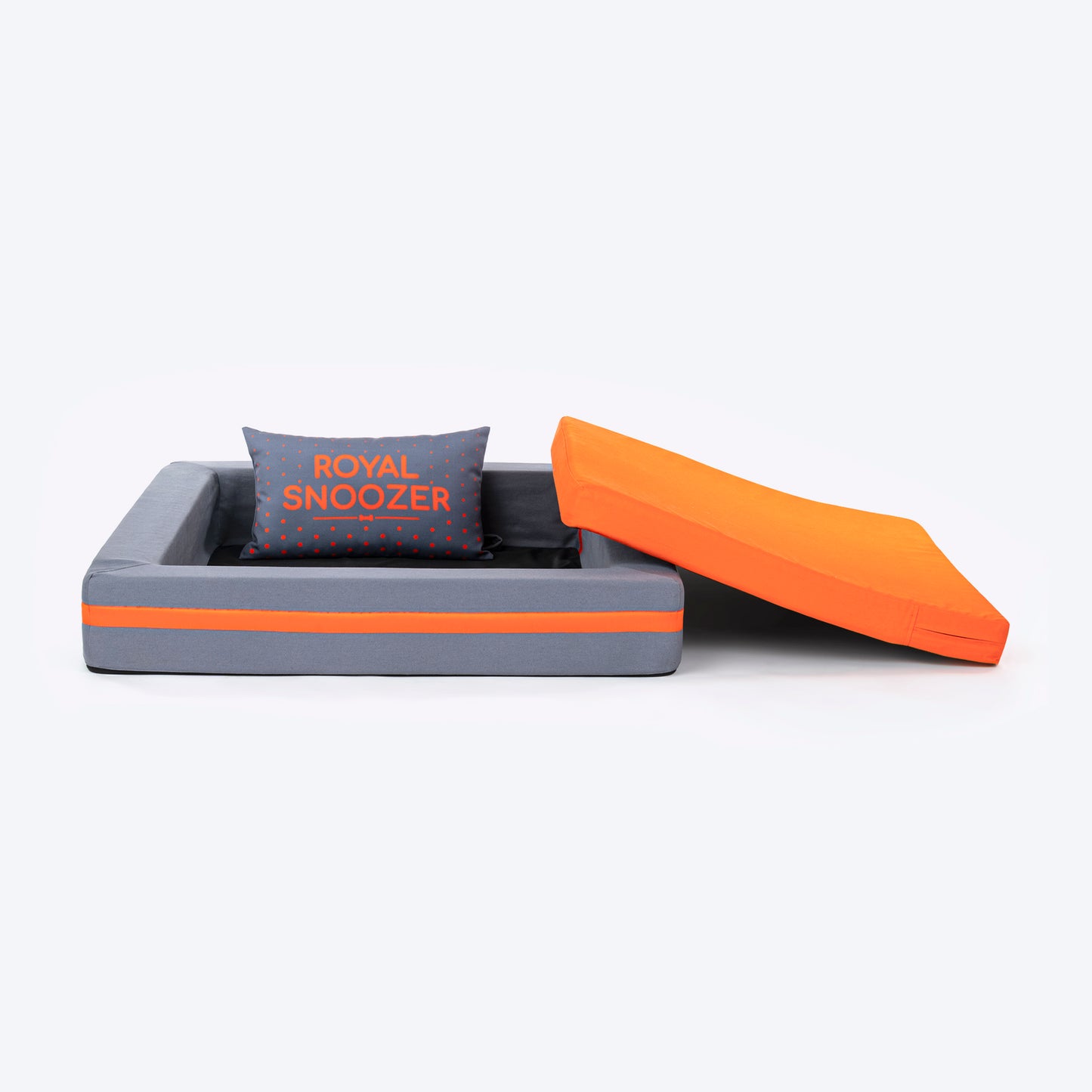 HUFT Royal Snooze Bed for Dog - Grey & Orange - Heads Up For Tails