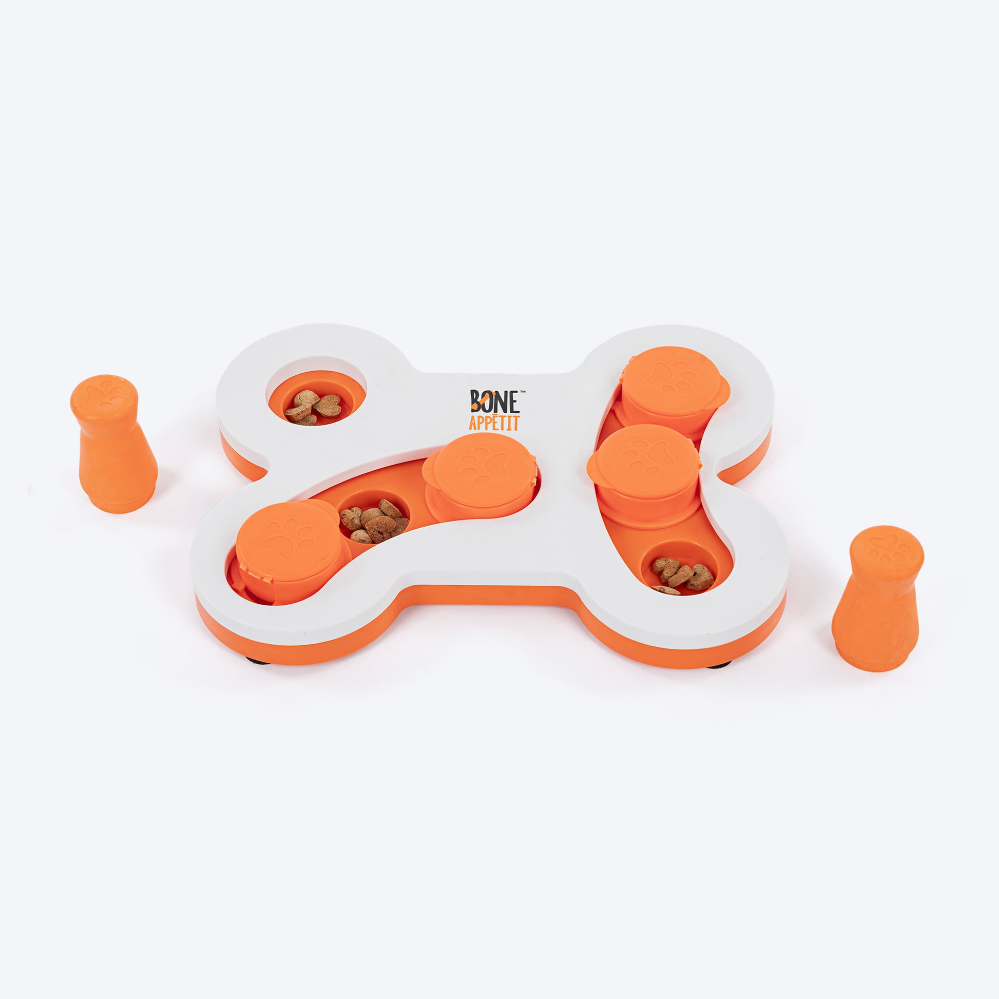 HUFT Flip 'n Slide Treat Dispensing Interactive Toy For Dog - White & Orange - Heads Up For Tails