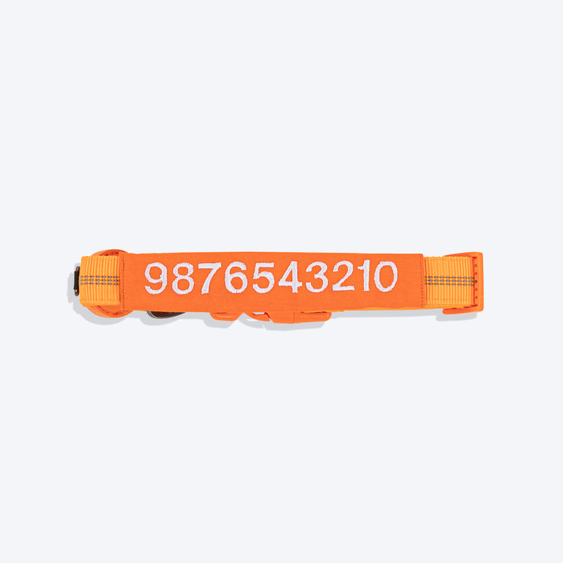 HUFT Personalised Xplorers (Mobile No.) Dog Collar - Orange - Heads Up For Tails