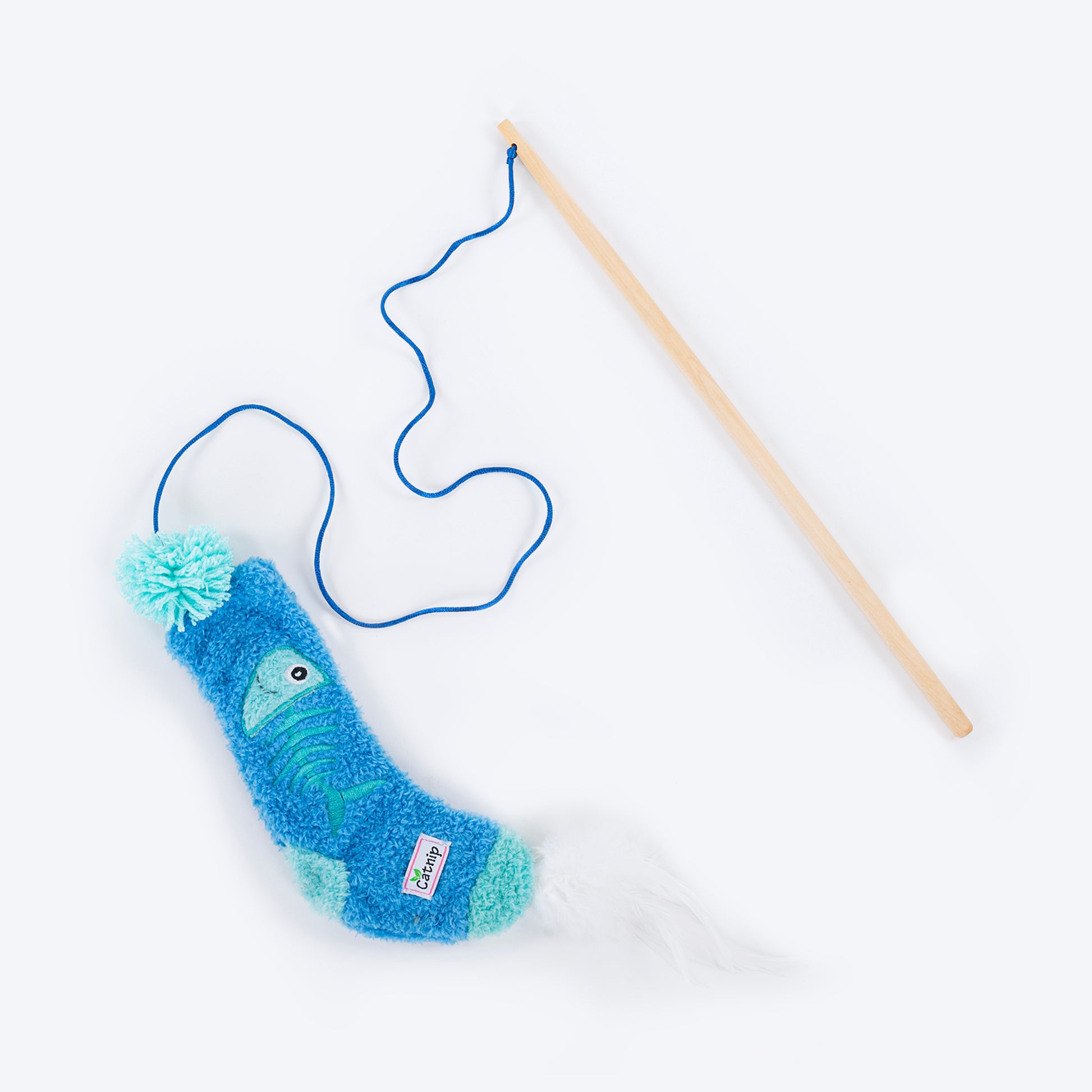 HUFT Fishin' Socks Wand Toy With Catnip For Cat - Blue - Heads Up For Tails