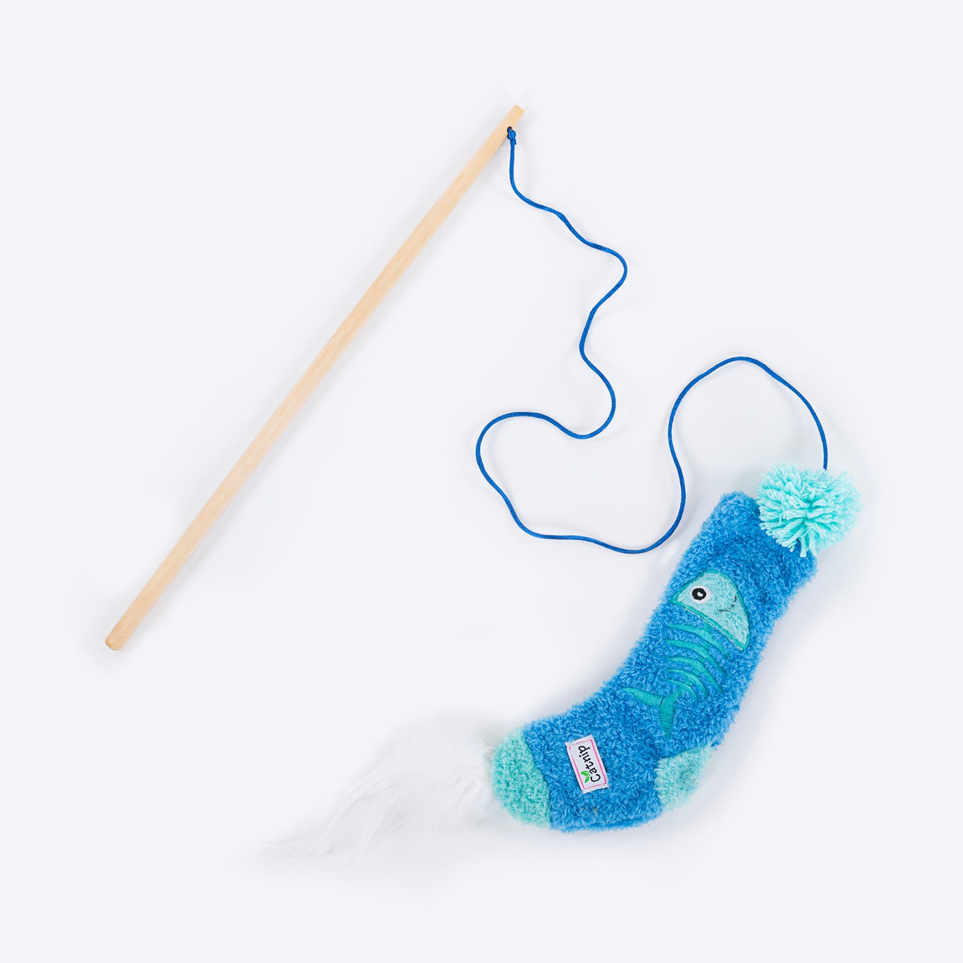 HUFT Fishin' Socks Wand Toy With Catnip For Cat - Blue - Heads Up For Tails