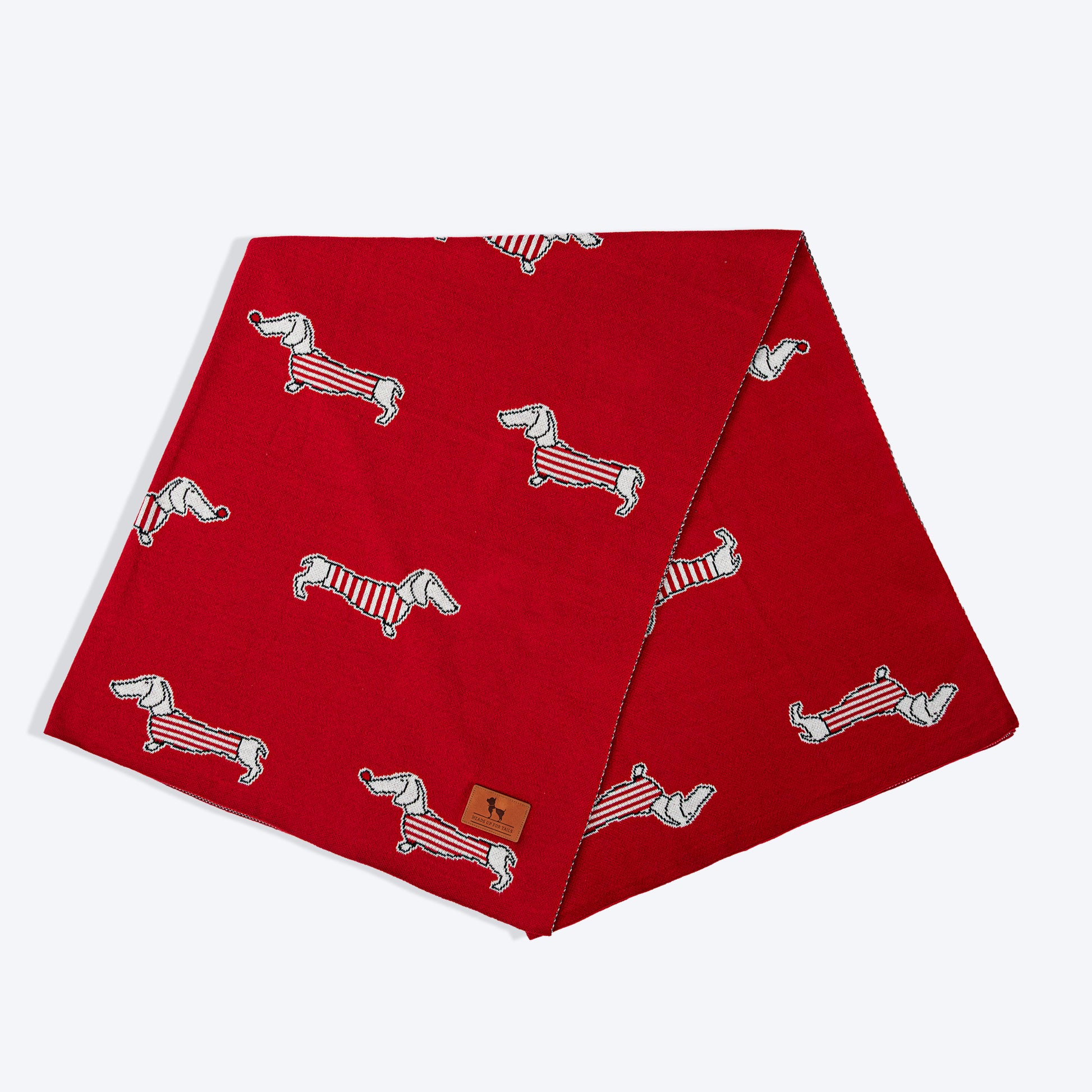 HUFT Stripes & Snouts Blanket With Cushion For Dog - Red - Heads Up For Tails