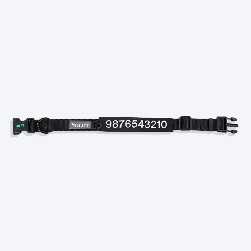 HUFT Classic Personalised (Mobile No.) Dog Collar - Coal Black - Heads Up For Tails