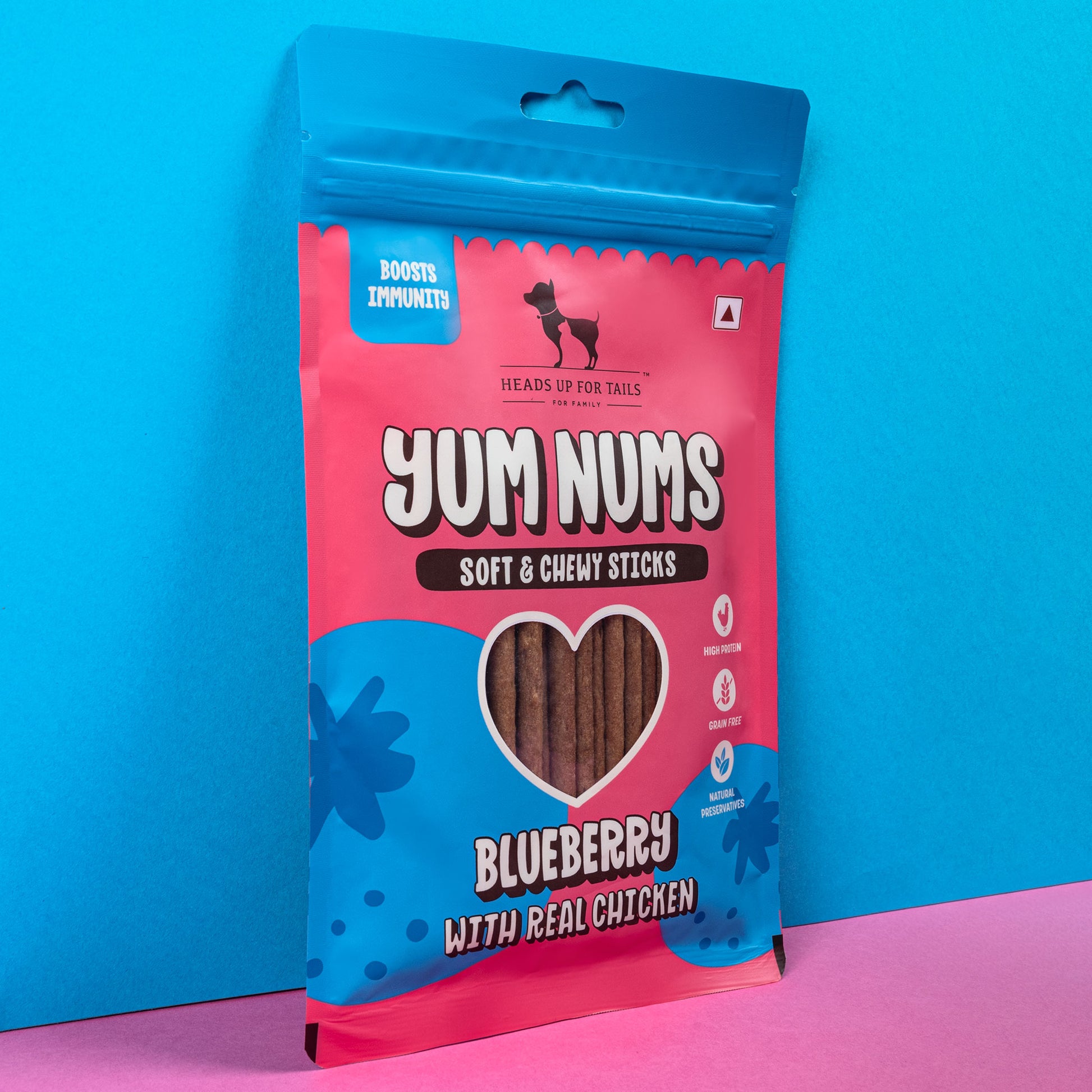 HUFT Yum Nums Soft & Chewy Sticks Blueberry With Real Chicken Treat For Dogs - 75 g - Heads Up For Tails