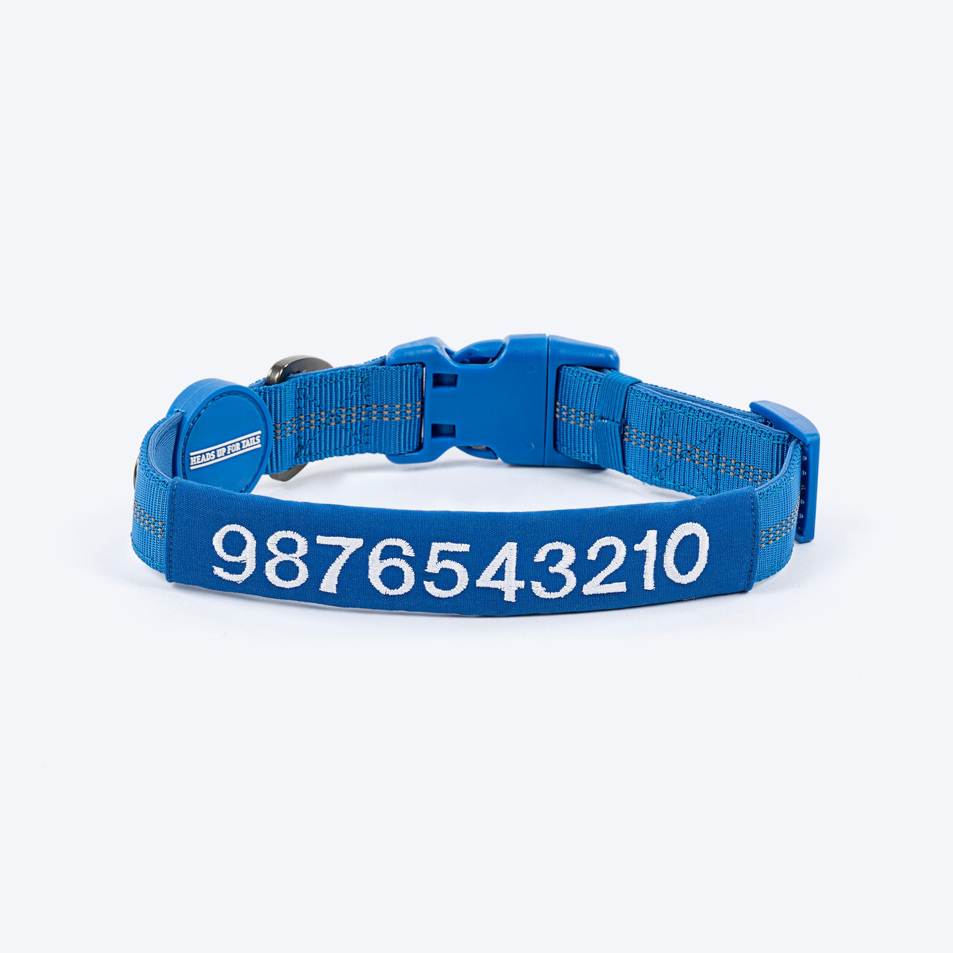 HUFT Personalised Xplorers (Mobile No.) Dog Collar - Blue - Heads Up For Tails
