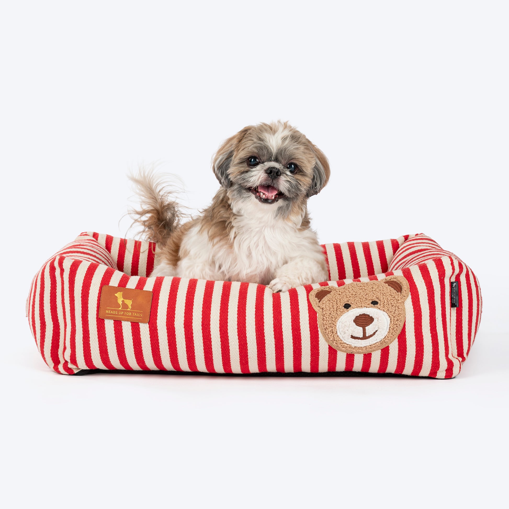 HUFT Bear Stripes Lounger Bed For Dog - Red & Ivory - Heads Up For Tails