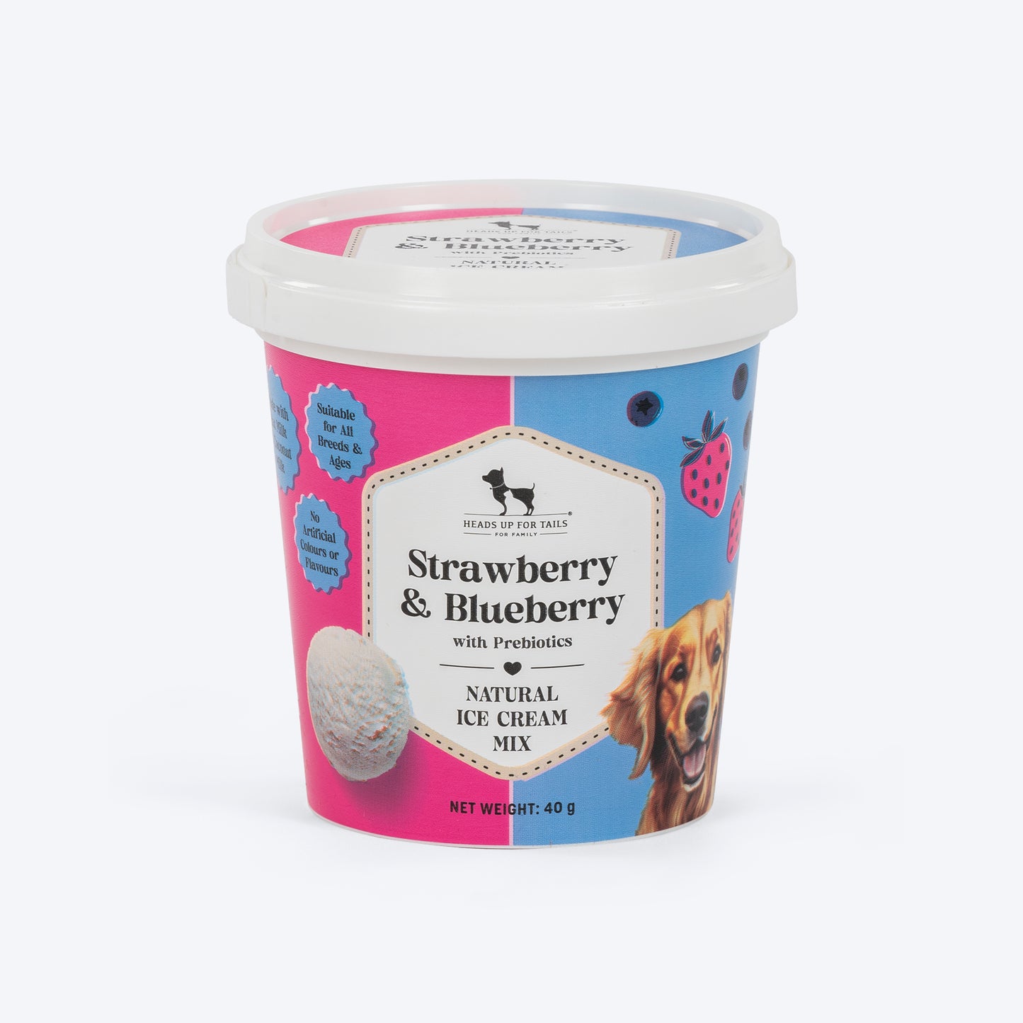 HUFT Ice Cream Strawberry & Blueberry With Prebiotics Mix Treat For Dog - 40 gm - Heads Up For Tails