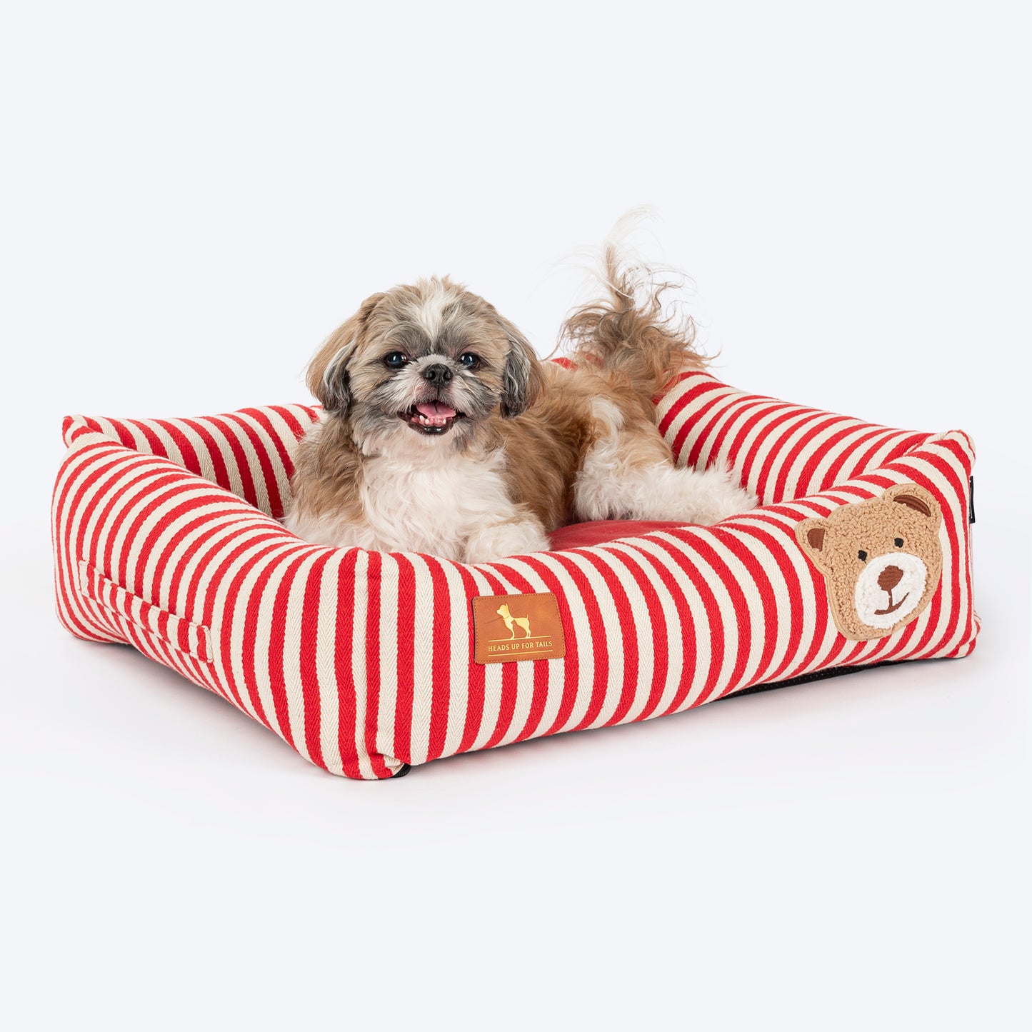 HUFT Bear Stripes Lounger Bed For Dog - Red & Ivory - Heads Up For Tails