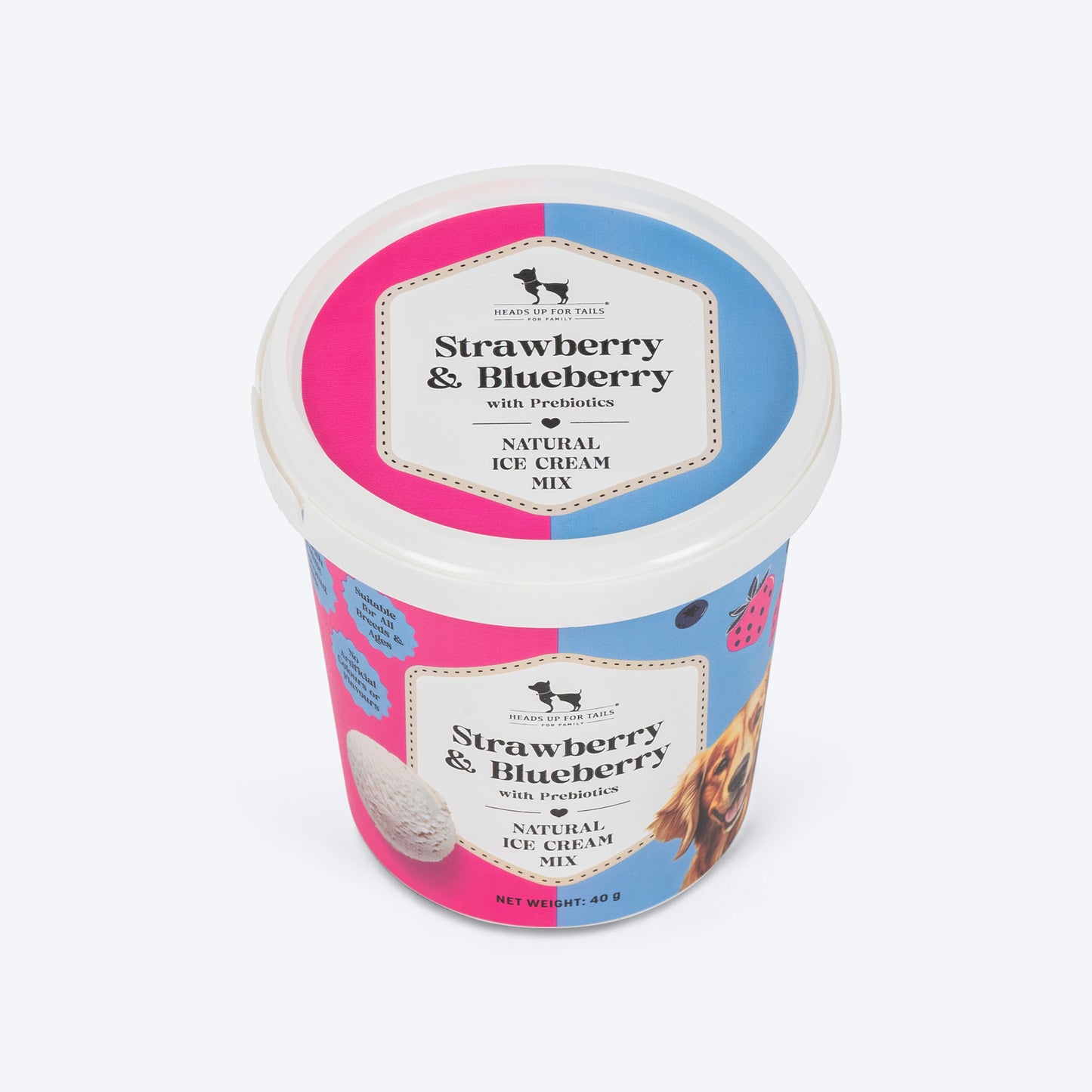 HUFT Ice Cream Strawberry & Blueberry With Prebiotics Mix Treat For Dog - 40 gm - Heads Up For Tails