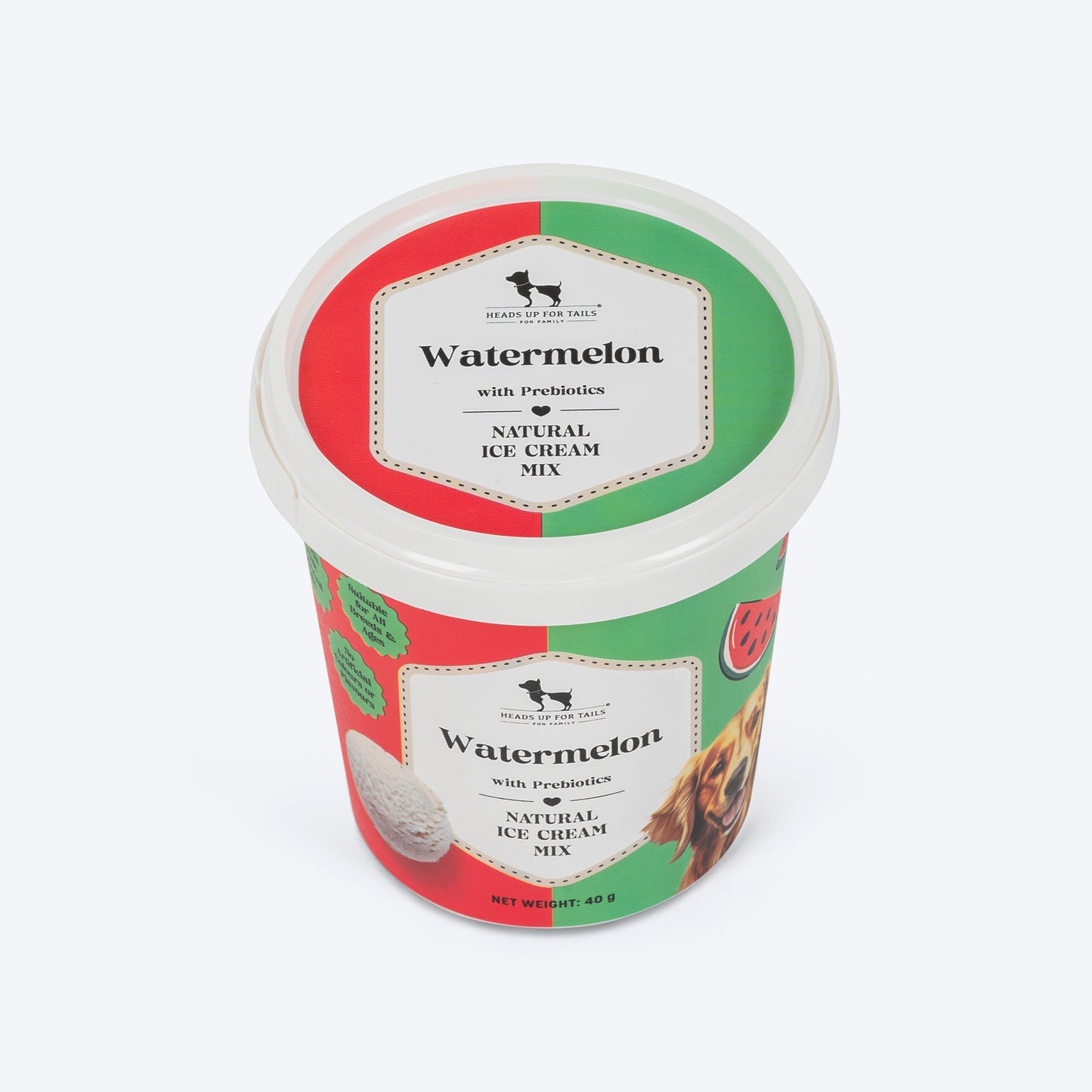 HUFT Watermelon Ice Cream With Prebiotics Mix Treat For Dog - 40 gm - Heads Up For Tails