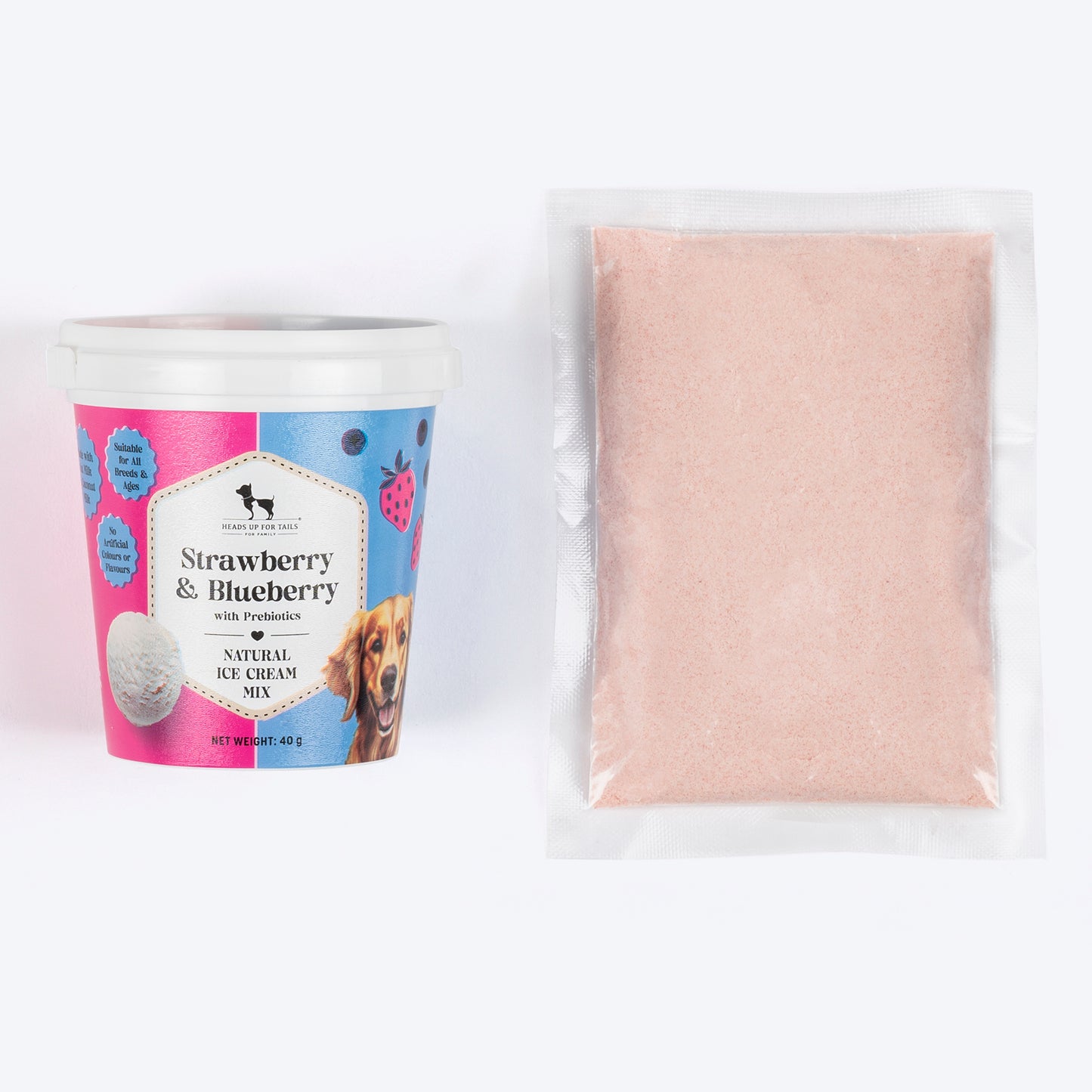 HUFT Ice Cream Strawberry & Blueberry With Prebiotics Mix Treat For Dog - 40 gm - Heads Up For Tails