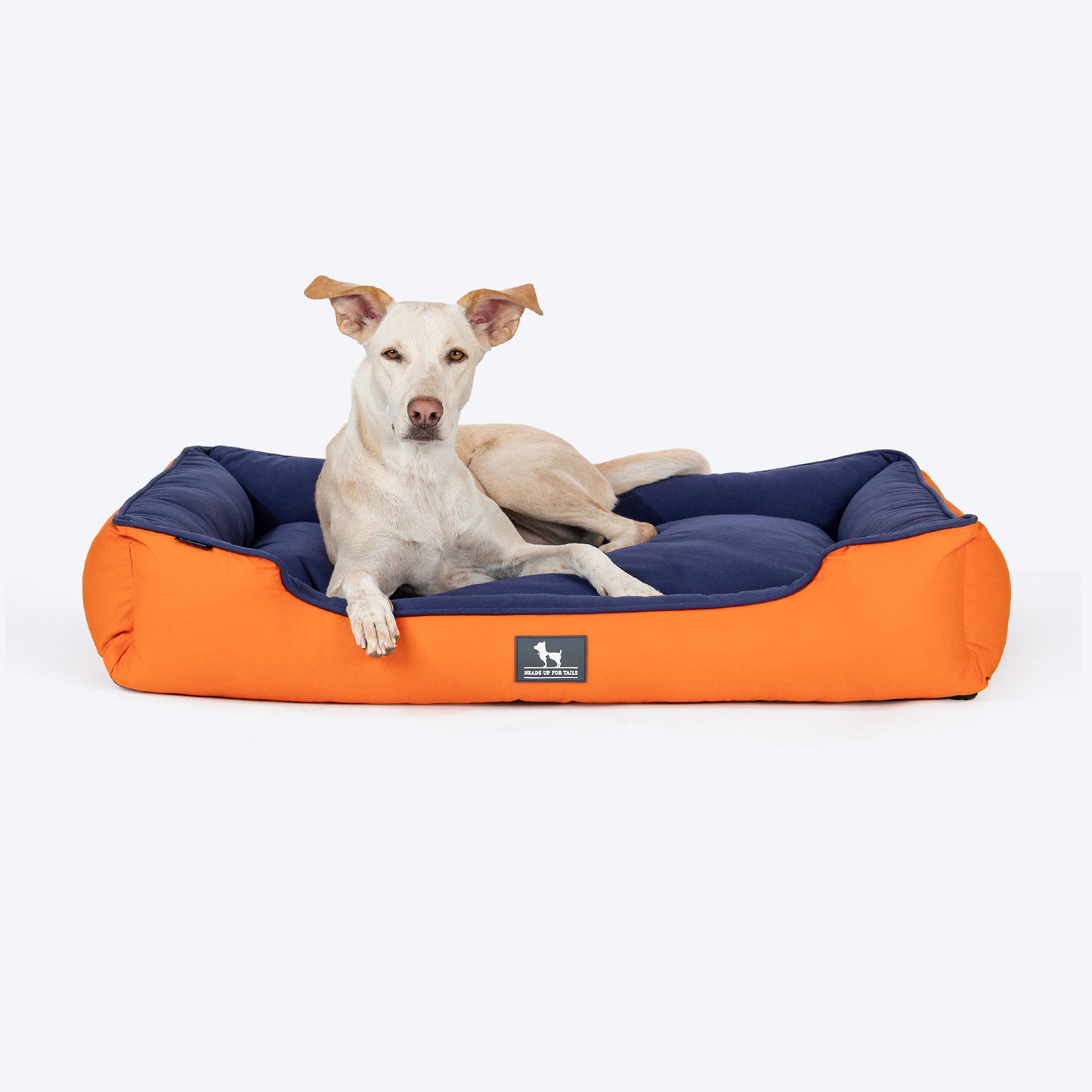 HUFT Classic Lounger Dog Bed - Orange & Blue - Heads Up For Tails