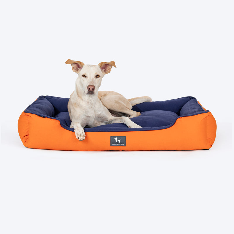 HUFT Classic Lounger Dog Bed - Orange & Blue - Heads Up For Tails