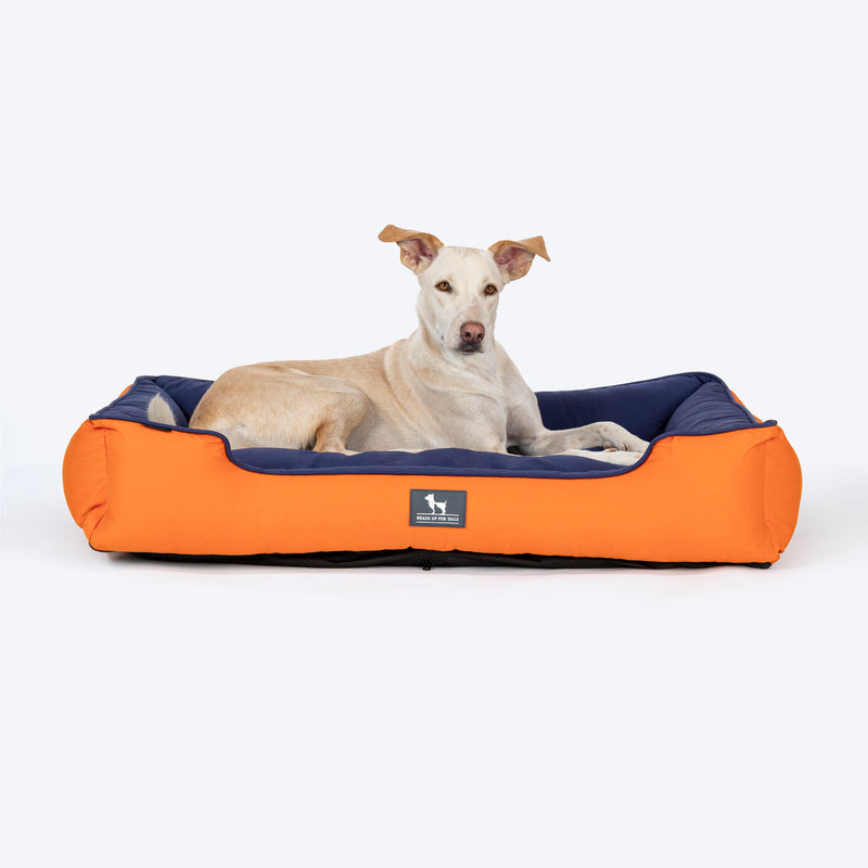 HUFT Classic Lounger Dog Bed - Orange & Blue - Heads Up For Tails