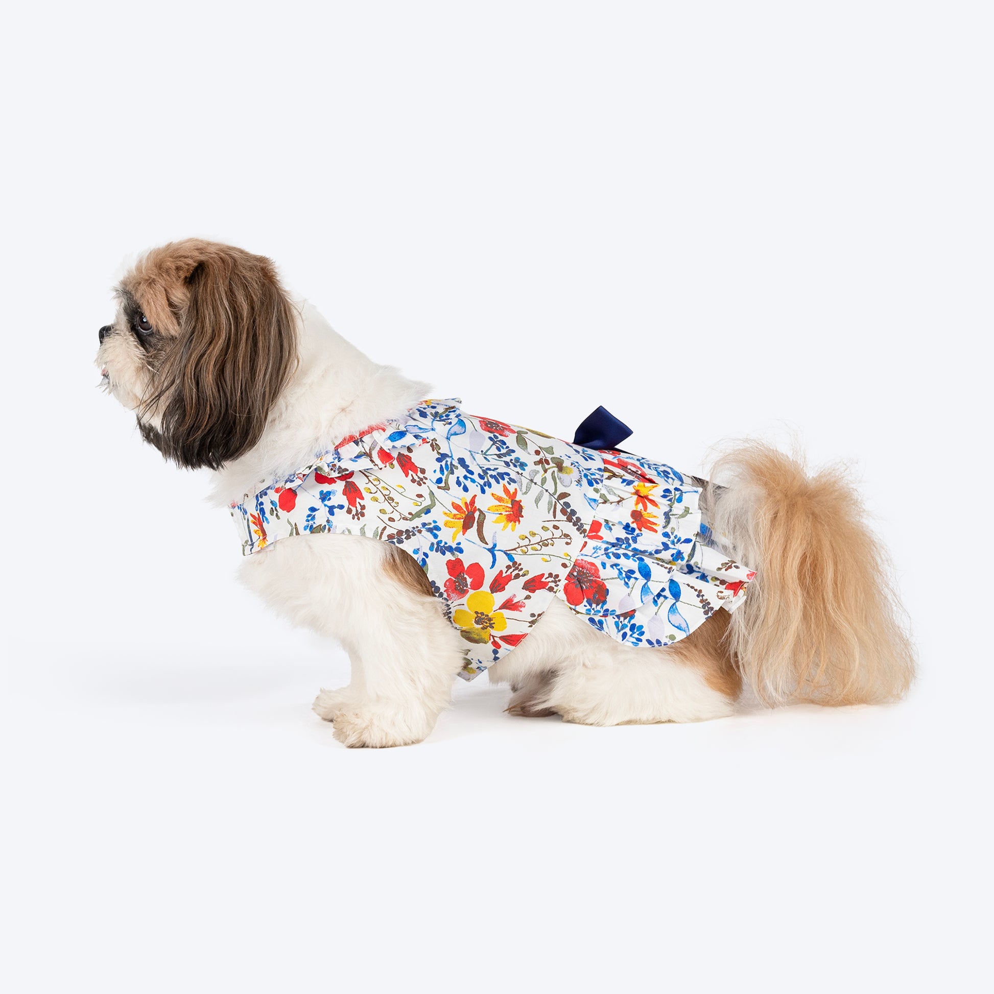 HUFT Printed White Floral Cotton Dress For Dog - White - Heads Up For Tails