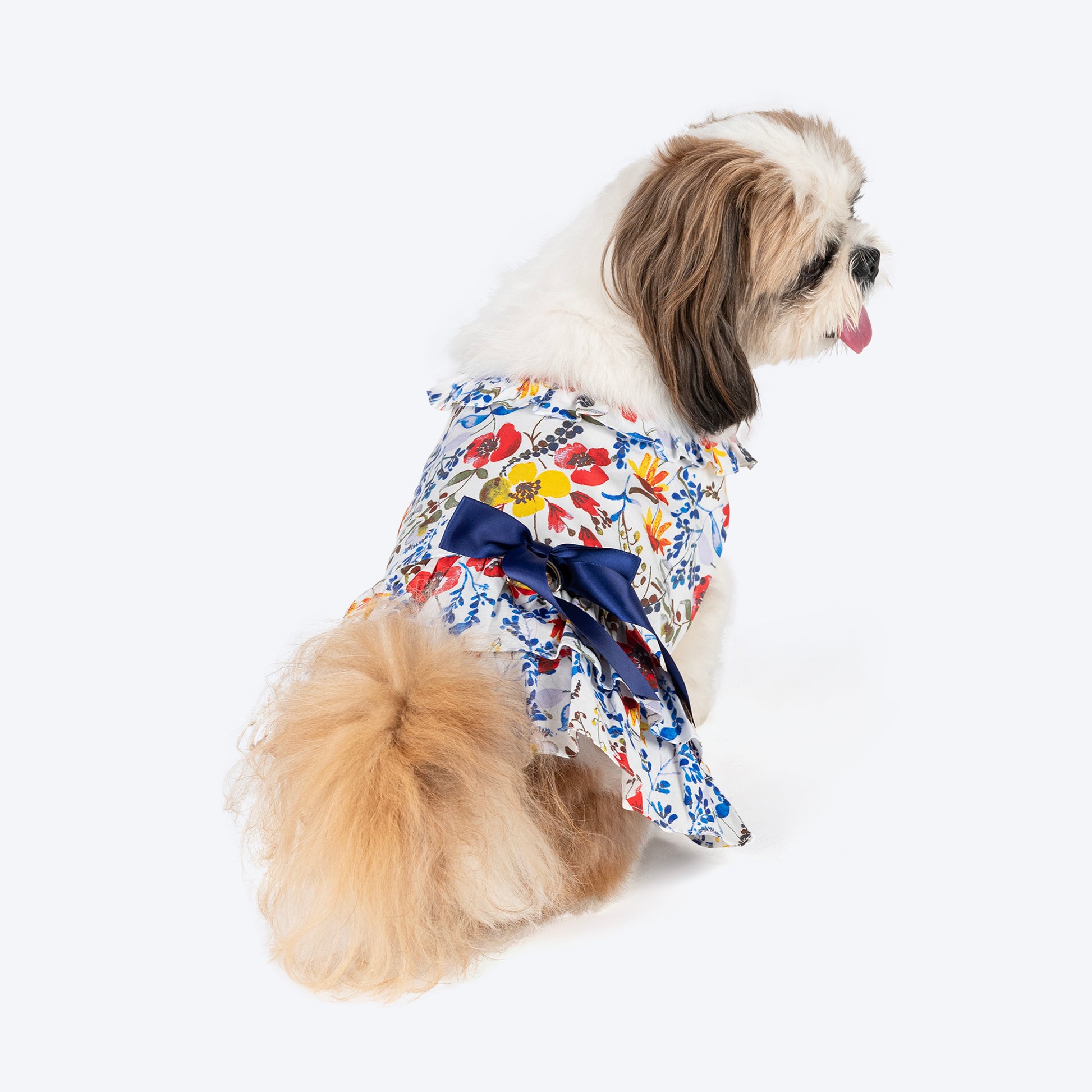 HUFT Printed White Floral Cotton Dress For Dog - White - Heads Up For Tails