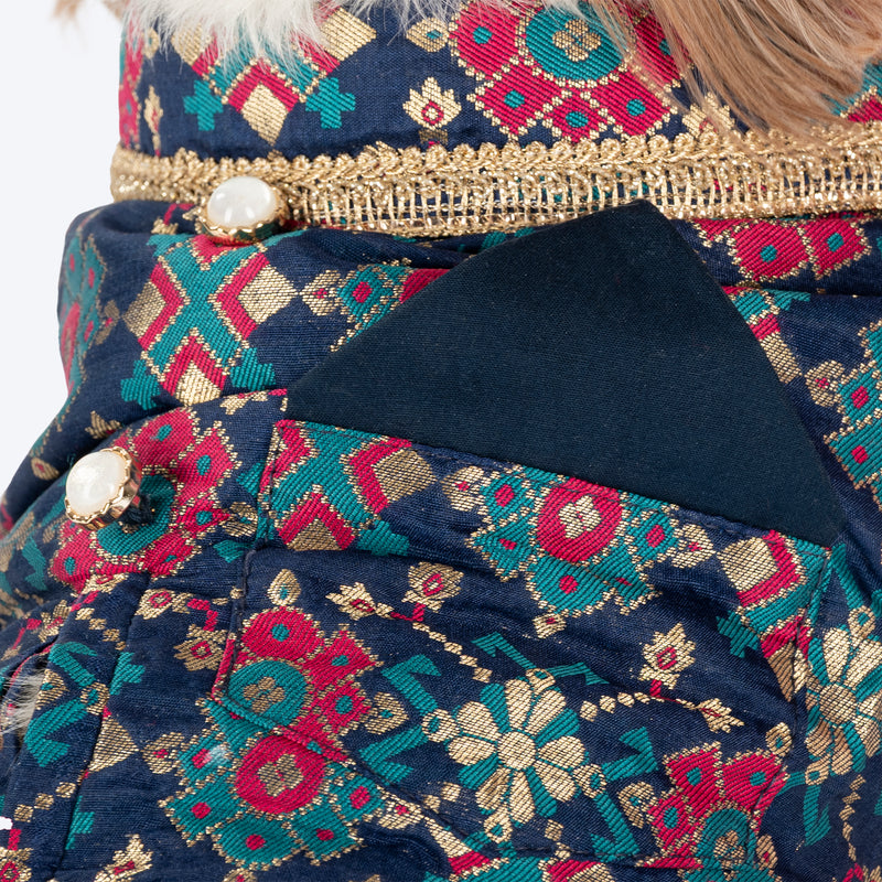 HUFT Customised Paw-tola Pawfect Brocade Sherwani For Dog & Cat - Navy - Heads Up For Tails