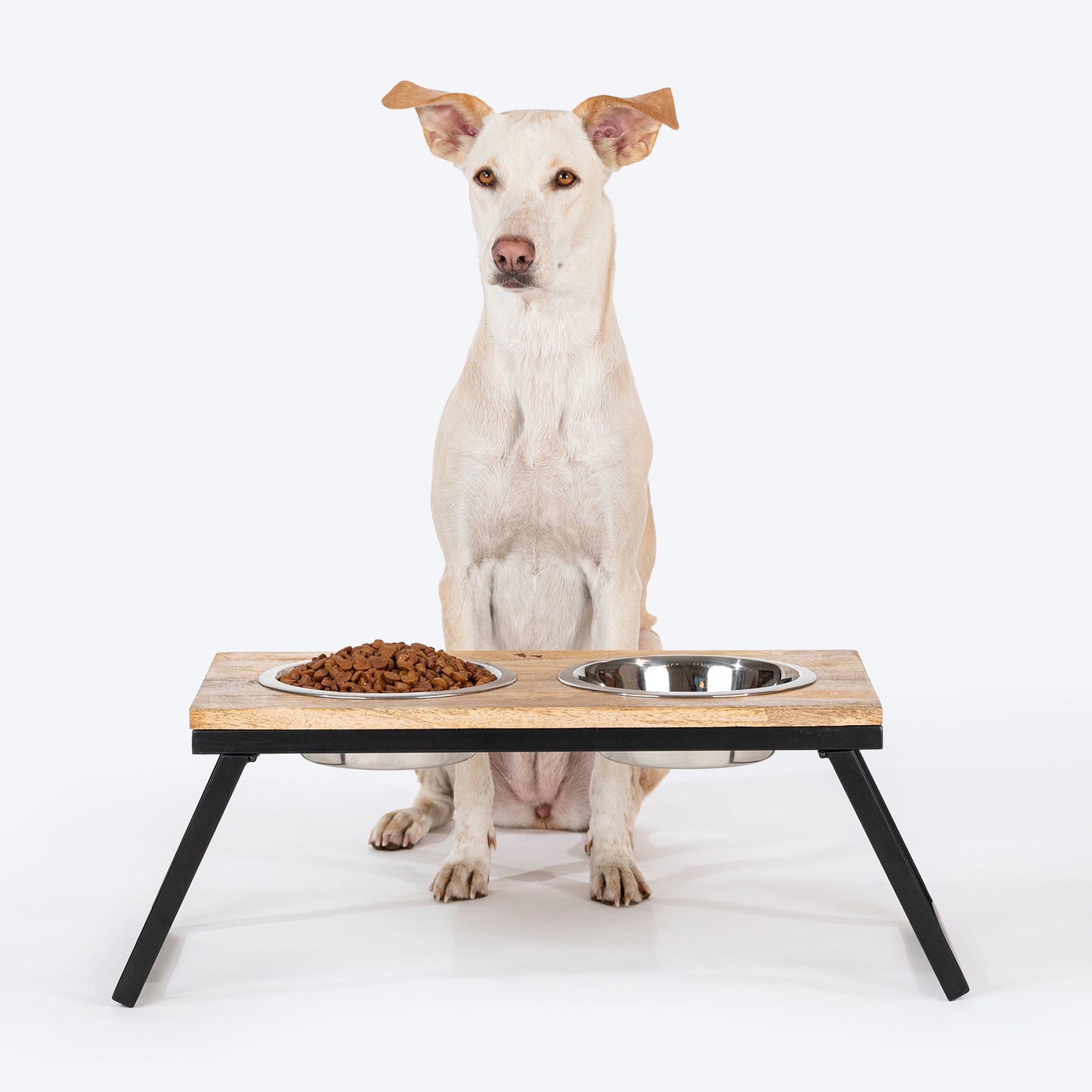 HUFT Collapsible Wooden Diner With Steel Bowl Inserts For Dog - Brown - Heads Up For Tails