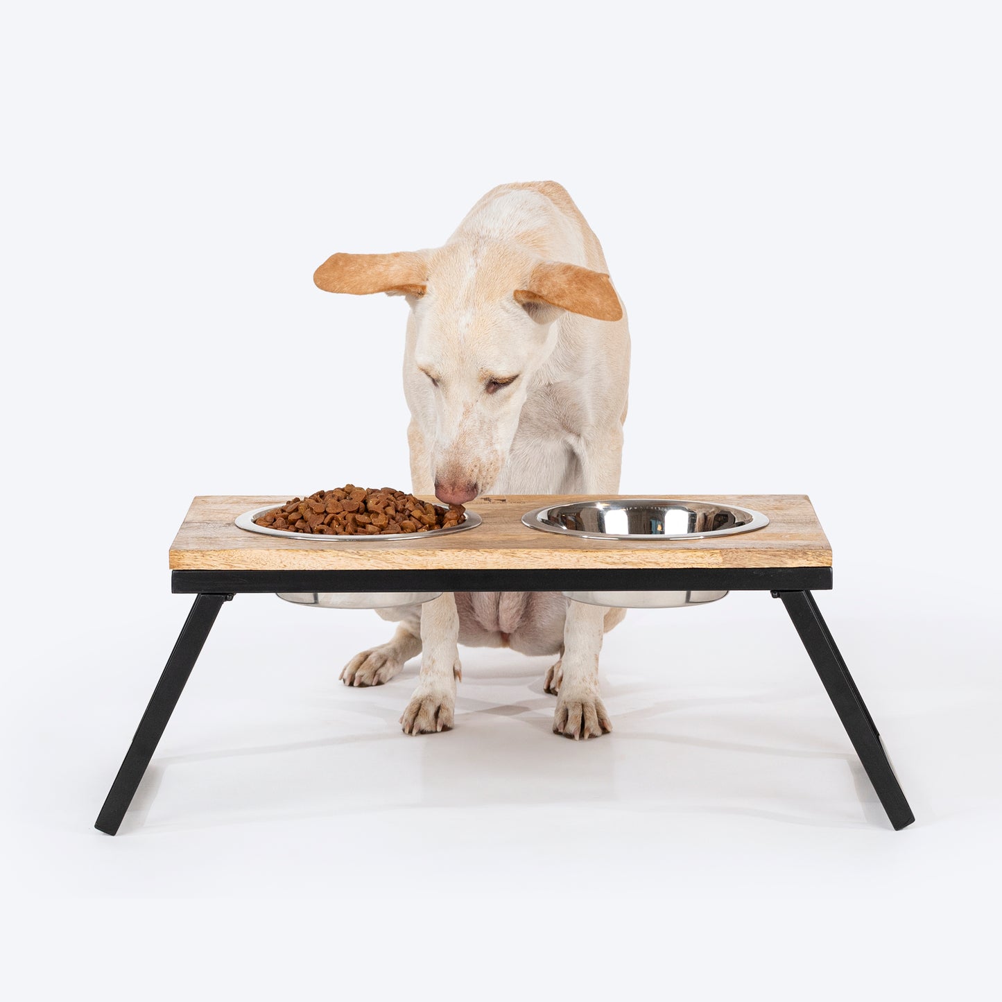 HUFT Collapsible Wooden Diner With Steel Bowl Inserts For Dog - Brown - Heads Up For Tails