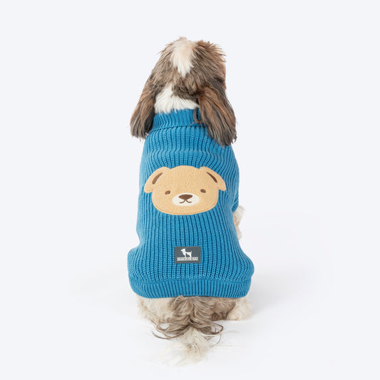 HUFT Snuggle Bear Sweater For Small Dog - Light Blue - Heads Up For Tails
