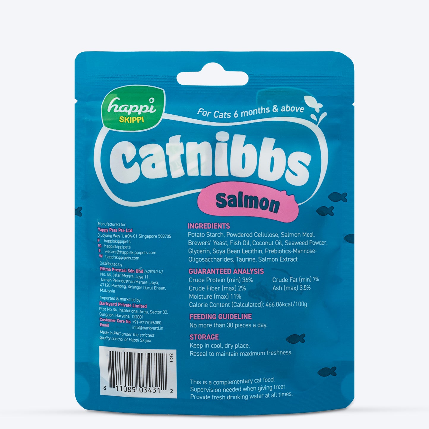 Happi Skippi Catnibbs Salmon Shiny Coat Chewy & Yummy Cat Treat - 60 gm - Heads Up For Tails