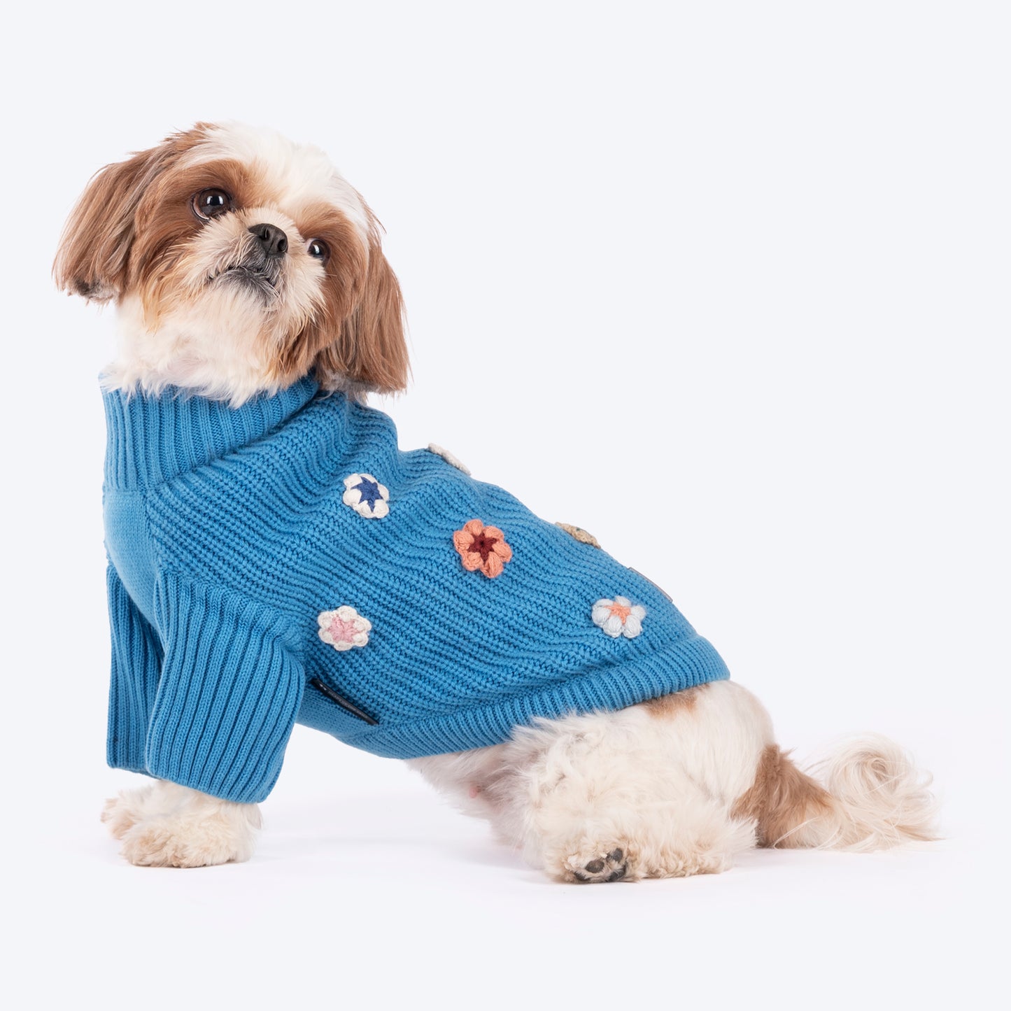HUFT Frosty Flowers Sweater For Small Dog - Blue - Heads Up For Tails