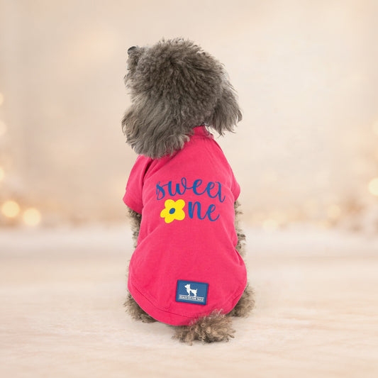 HUFT Sweet One Printed T-Shirt For Dog - Pink