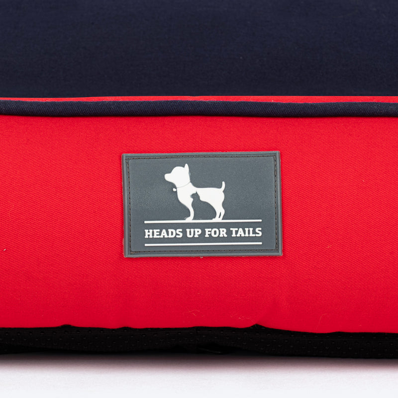 HUFT Personalised Ellie Classic Lounger Bed For Dog - Red & Navy - Heads Up For Tails