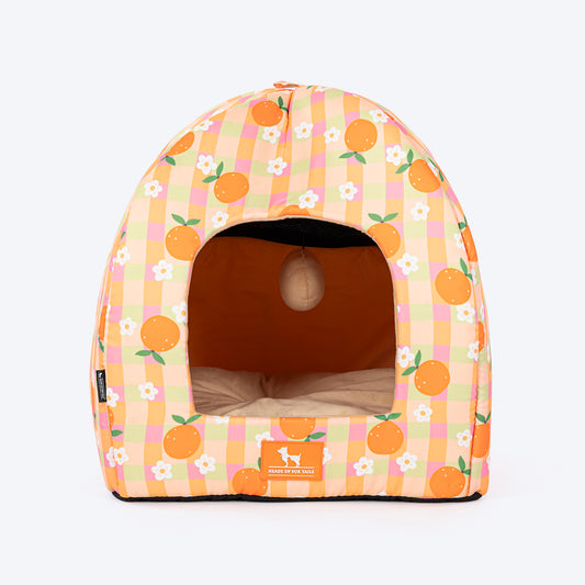 HUFT Tangy Blossoms Tent Bed For Cat & Puppies - Orange - Heads Up For Tails