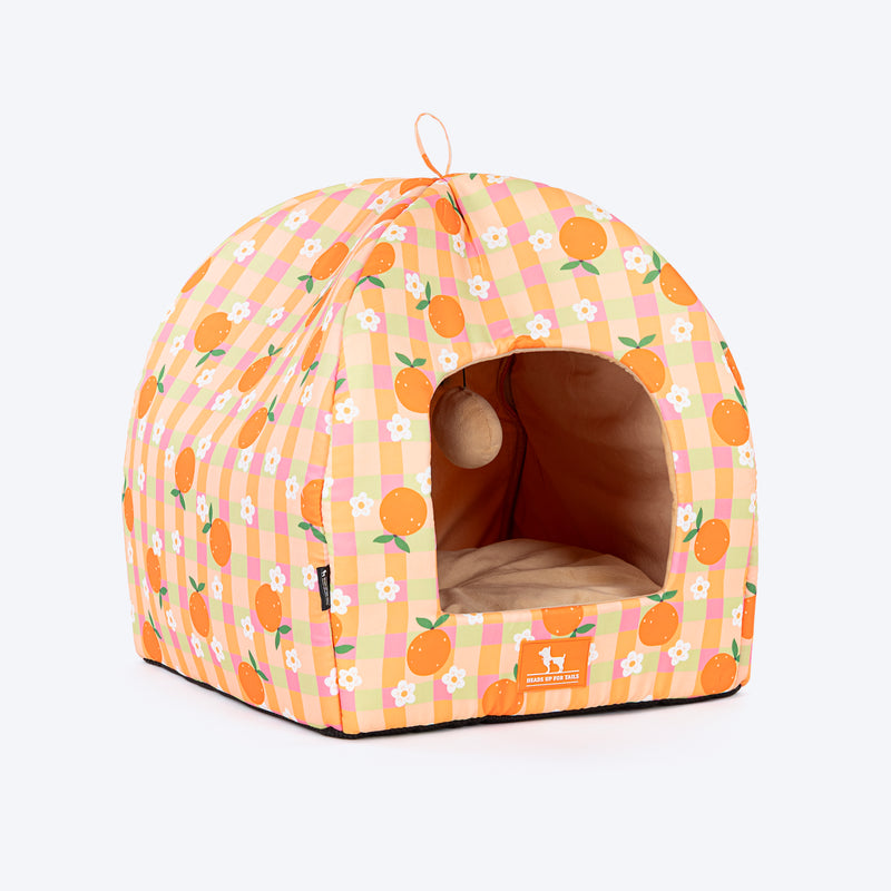 HUFT Tangy Blossoms Tent Bed For Cat & Puppies - Orange - Heads Up For Tails