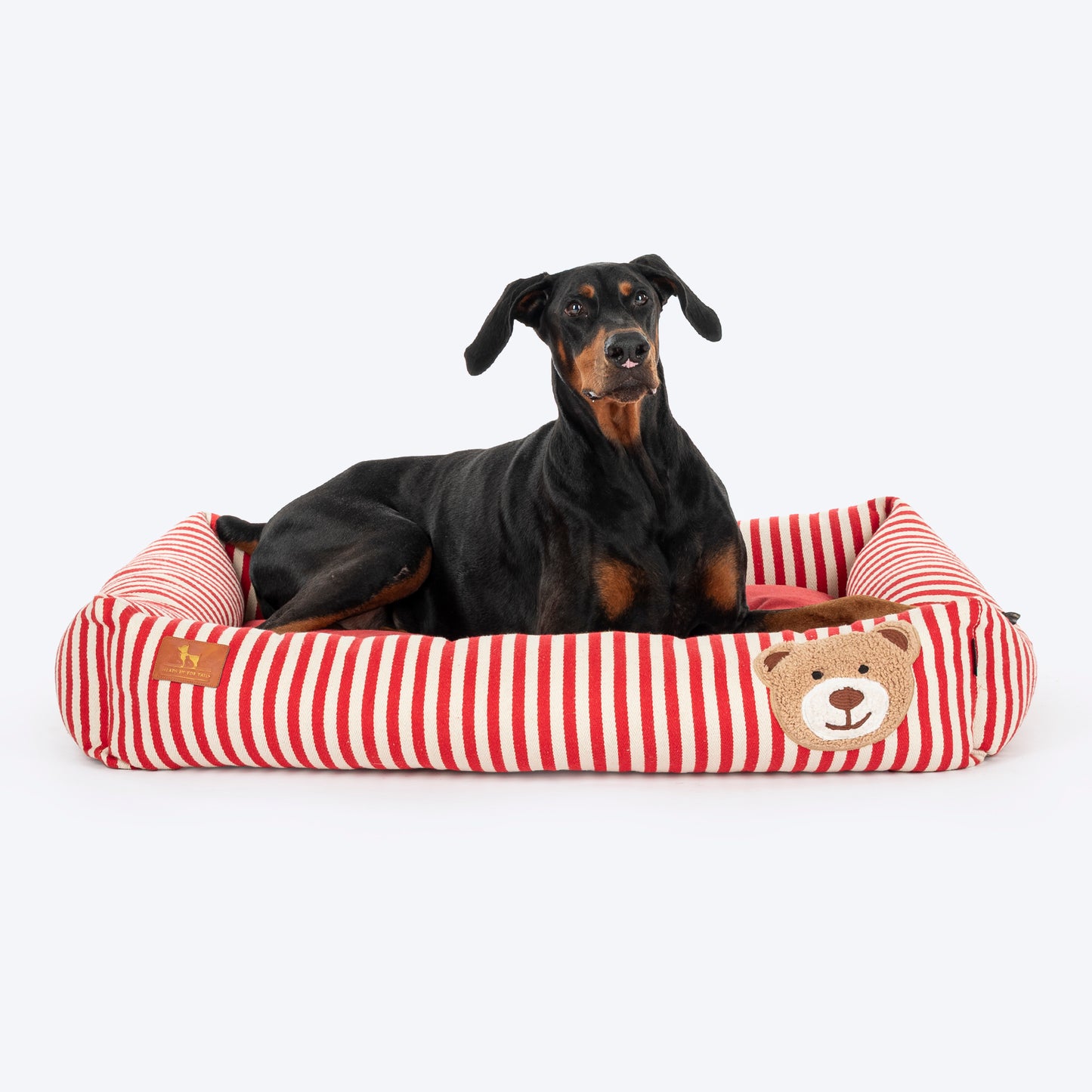 HUFT Bear Stripes Lounger Bed For Dog - Red & Ivory - Heads Up For Tails