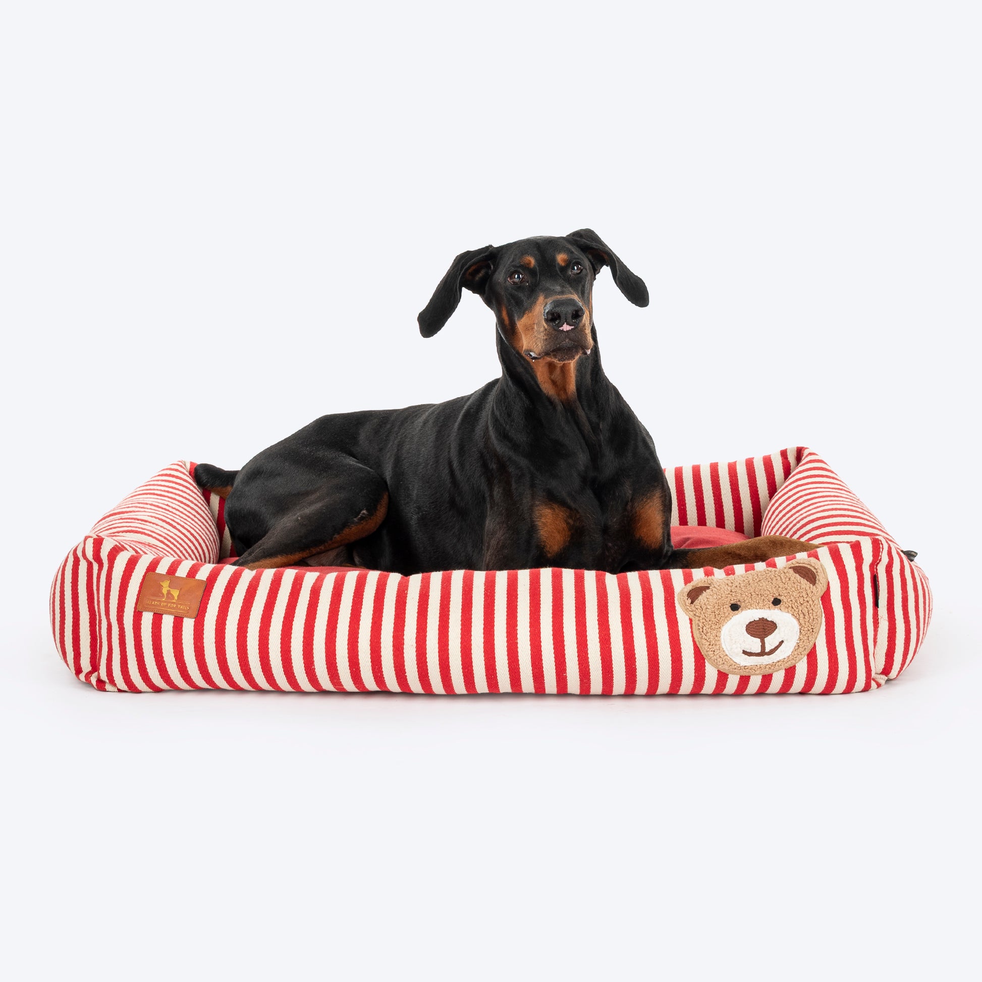 HUFT Bear Stripes Lounger Bed For Dog - Red & Ivory - Heads Up For Tails