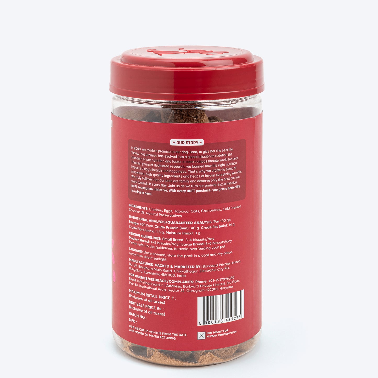 Hearty Chicken & Cranberries Healthy Dog Biscuits by Heads Up For Tails, 320 g, protein-rich and grain-free.