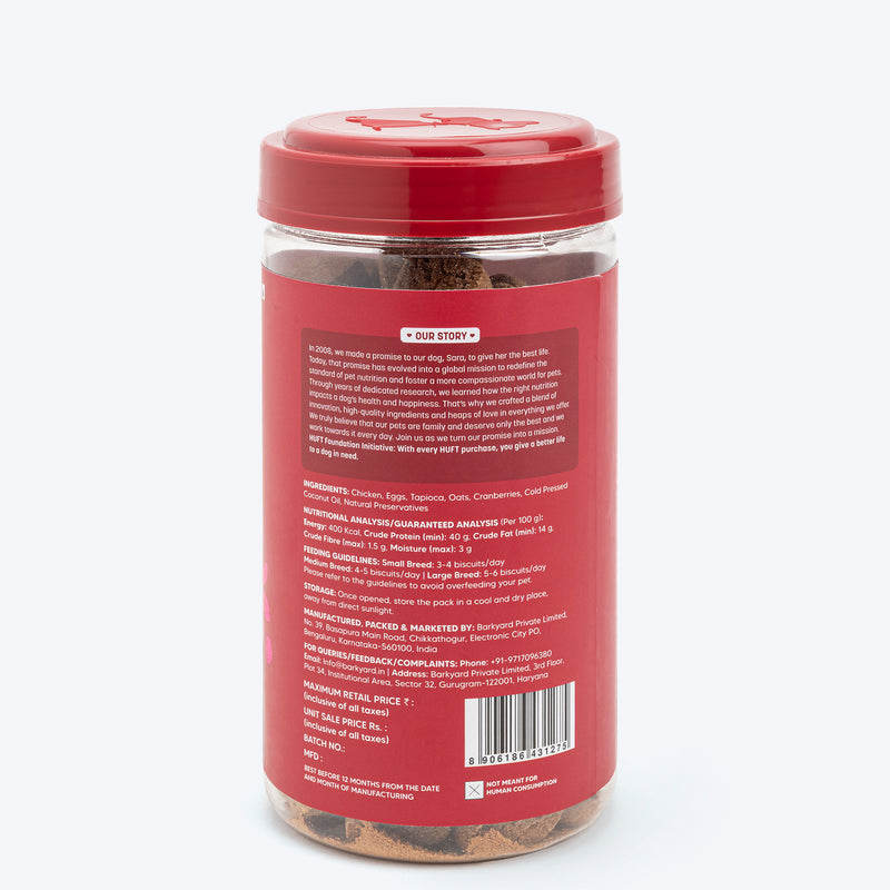 Hearty Chicken & Cranberries Healthy Dog Biscuits by Heads Up For Tails, 320 g, protein-rich and grain-free.