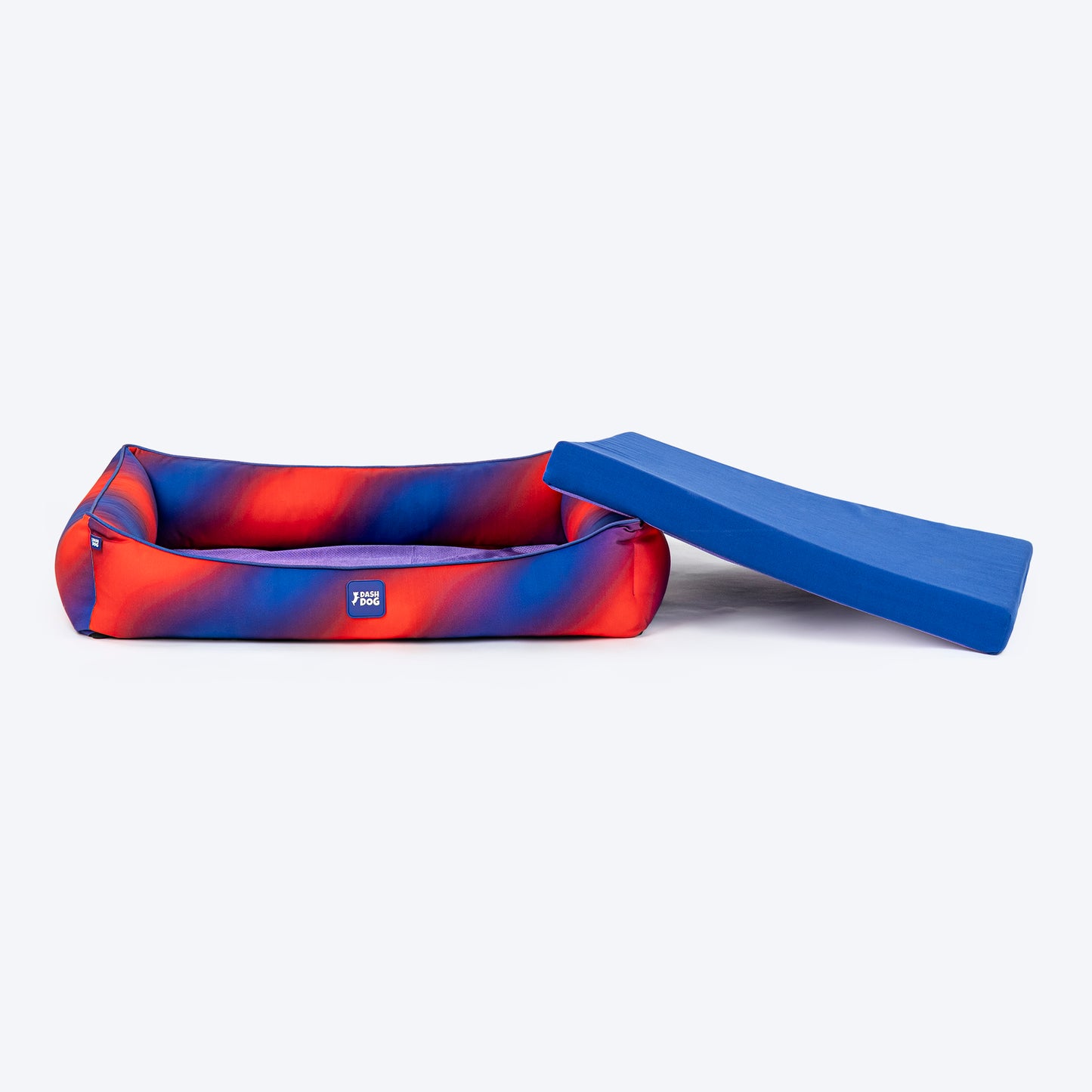 Dash Dog Flow Water Repellent Lounger Dog Bed - Blue & Red - Heads Up For Tails