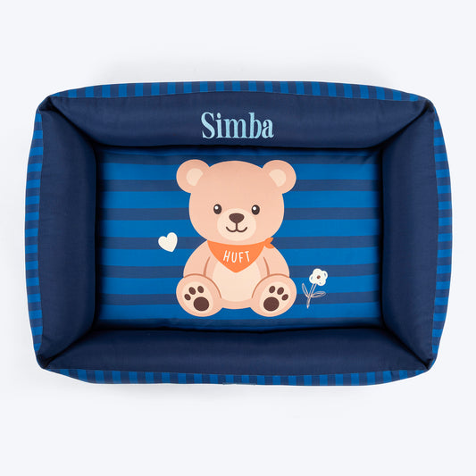 HUFT Personalised Bear Hug Lounger Bed For Dog - Blue - Heads Up For Tails