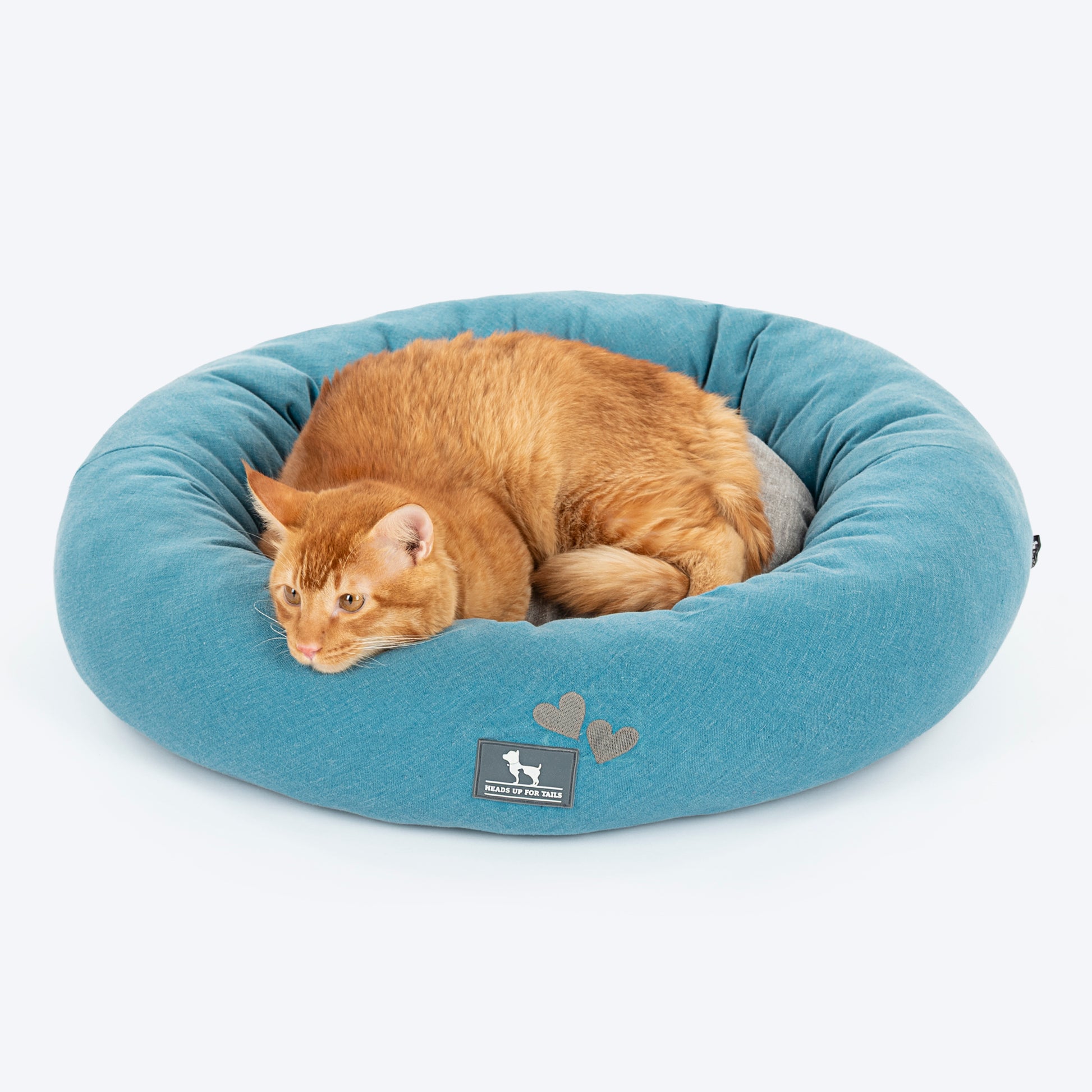 HUFT Dreamy Donut Bed For Cat & Puppy - Teal & Grey - Heads Up For Tails