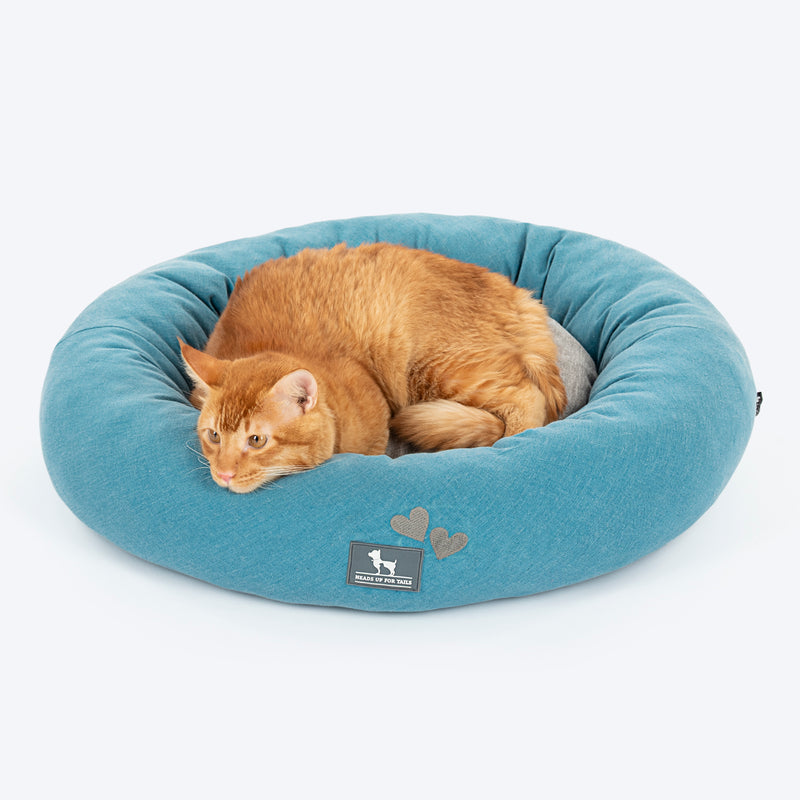 HUFT Dreamy Donut Bed For Cat & Puppy - Teal & Grey - Heads Up For Tails