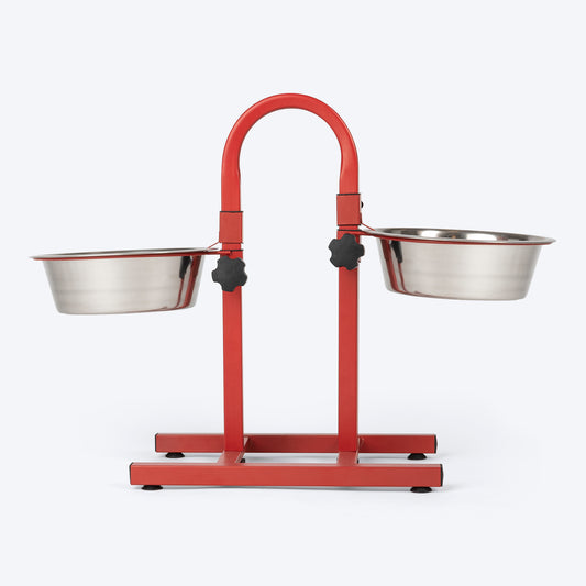 SUPER Premium Range U Shaped Double Diner Stand With Steel Dog Bowl Inserts - Red_01