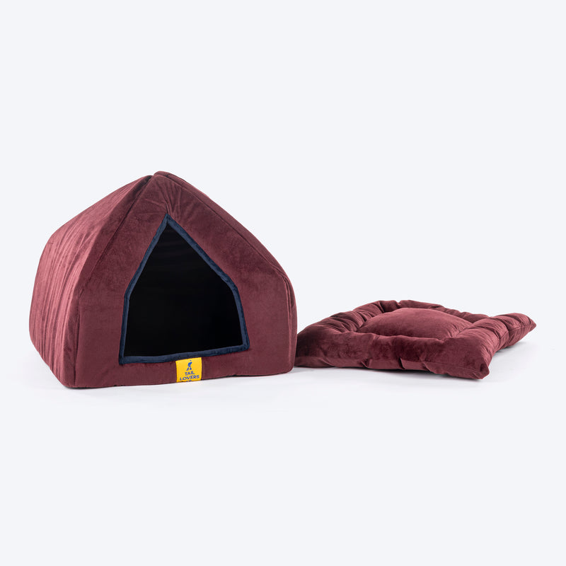 TLC Bedding With Removable Cushion For Cat - Maroon - Heads Up For Tails