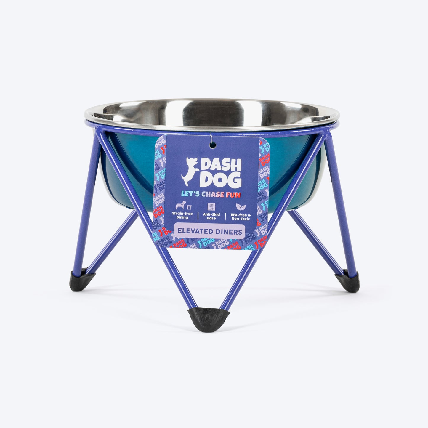 Dash Dog Rainbow Rush Elevated Single Diner With Steel Bowl Inserts For Dog - Violet - Heads Up For Tails