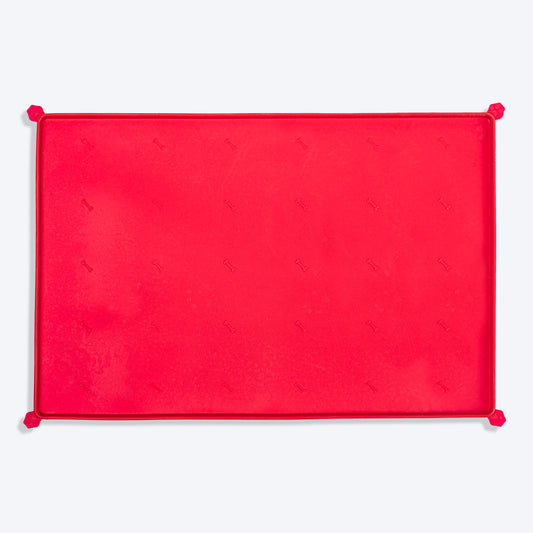 HUFT Anti Spill Rectangle Bowl Mat For Dog & Cat - Red - Heads Up For Tails