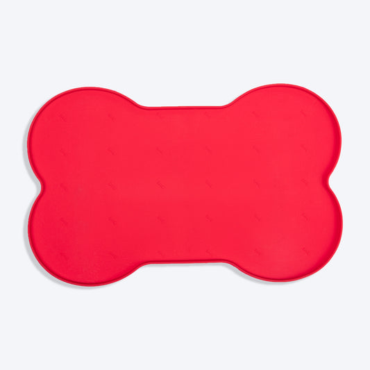 HUFT Anti Spill Bone Shape Bowl Mat For Dog & Cat - Red - Heads Up For Tails