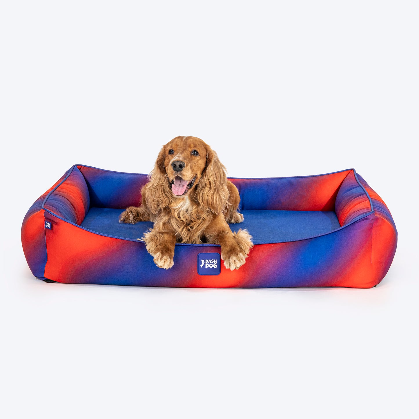 Dash Dog Flow Water Repellent Lounger Dog Bed - Blue & Red - Heads Up For Tails