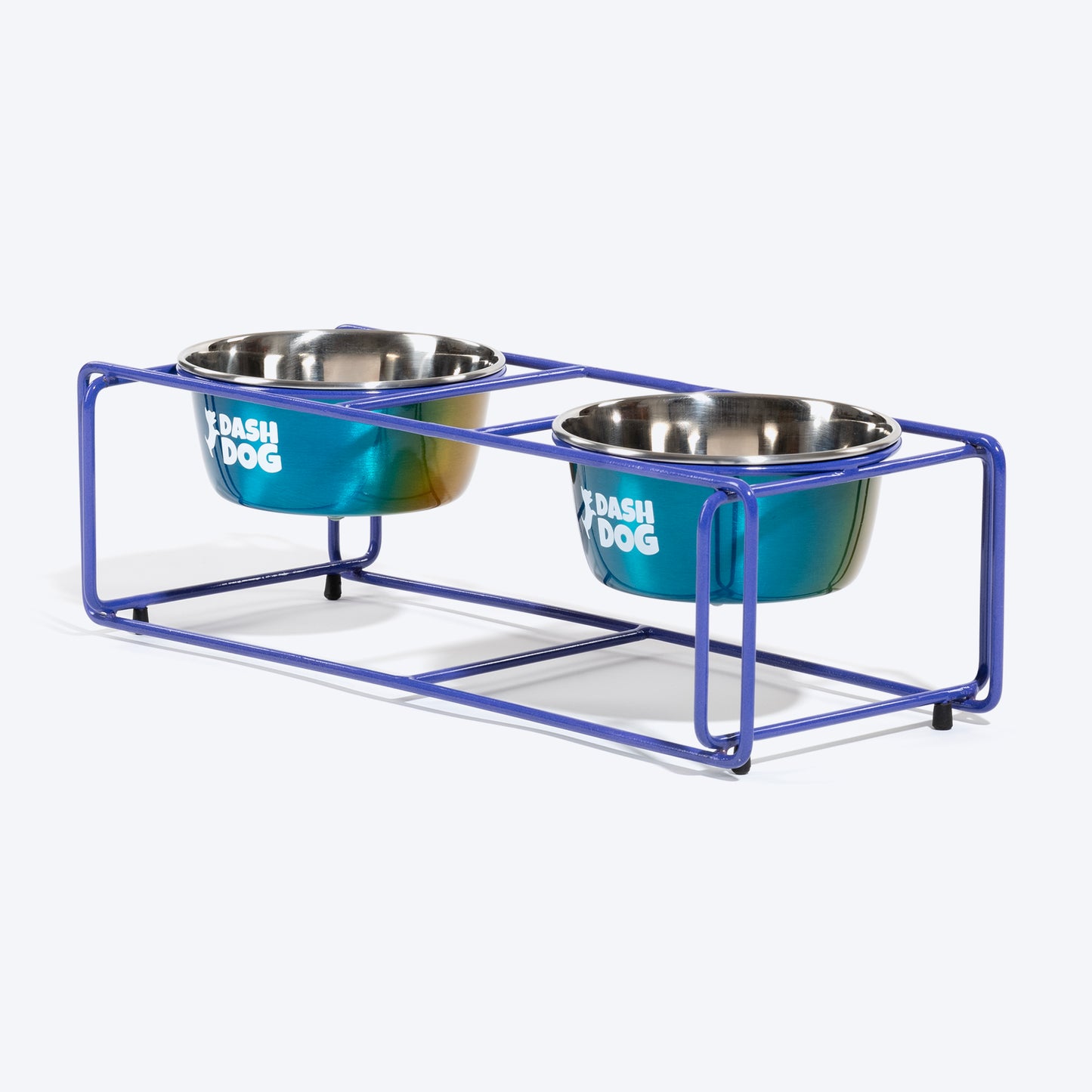 Dash Dog Rainbow Rush Elevated Double Diner With Steel Bowl Inserts For Dog - Violet - Heads Up For Tails