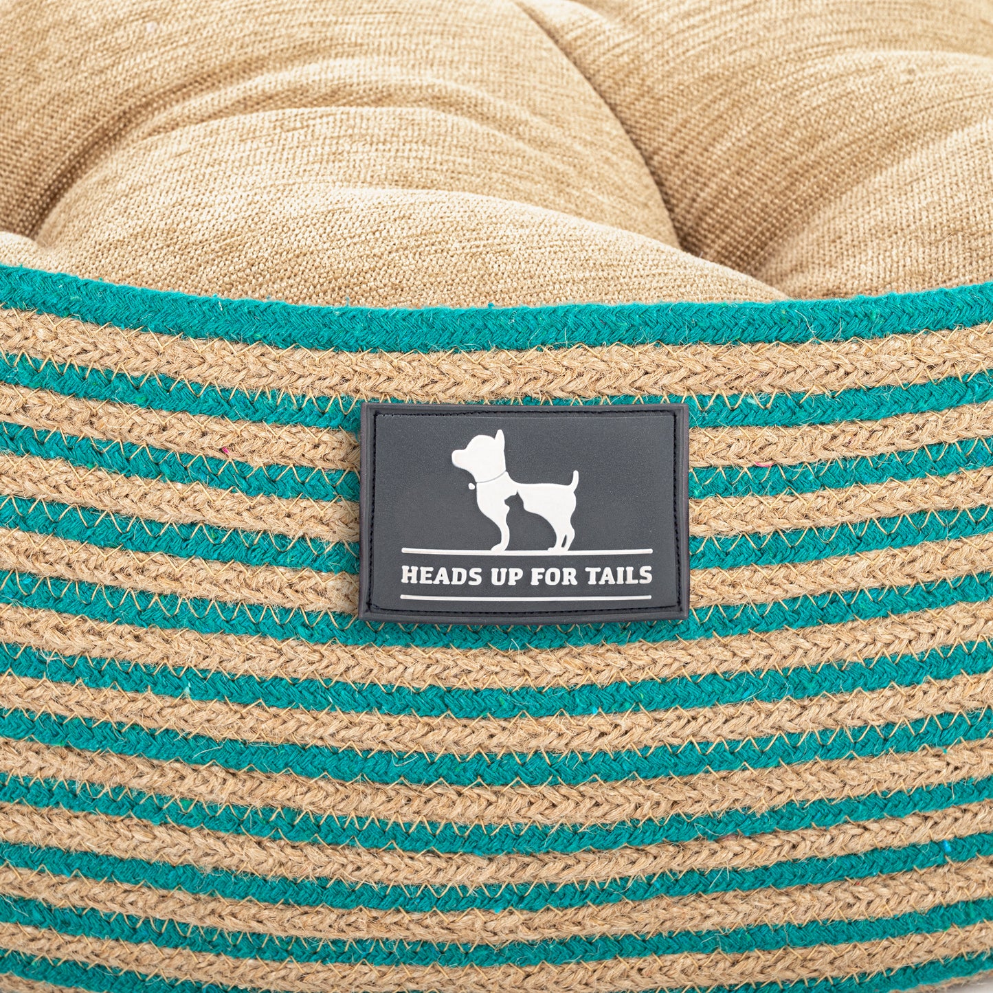 HUFT Whisker Retreat Jute Basket Bed With Cushion For Small Dogs & Cats- Aqua & Brown - Heads Up For Tails
