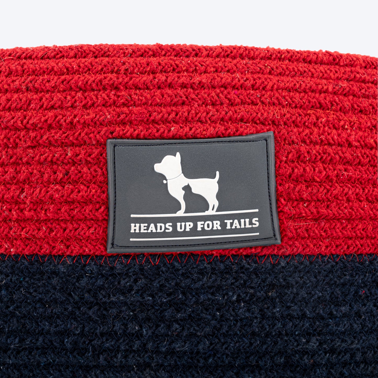 HUFT Cuddle Paws Jute Basket Bed With Cushion For Small Dogs & Cats - Red & Navy - Heads Up For Tails