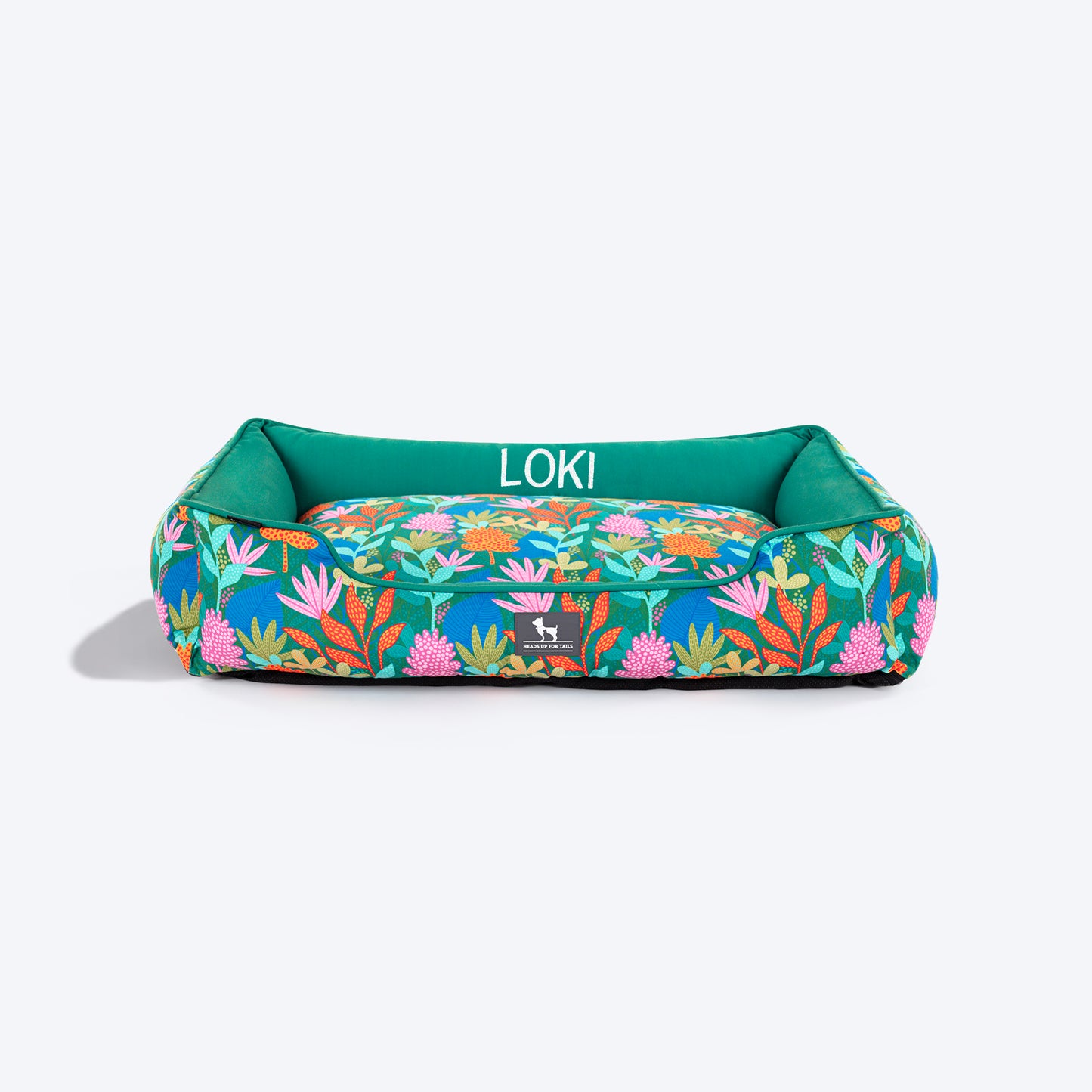 HUFT Rainbow Grove Personalised Lounger Bed For Dog - Dark Green - Heads Up For Tails